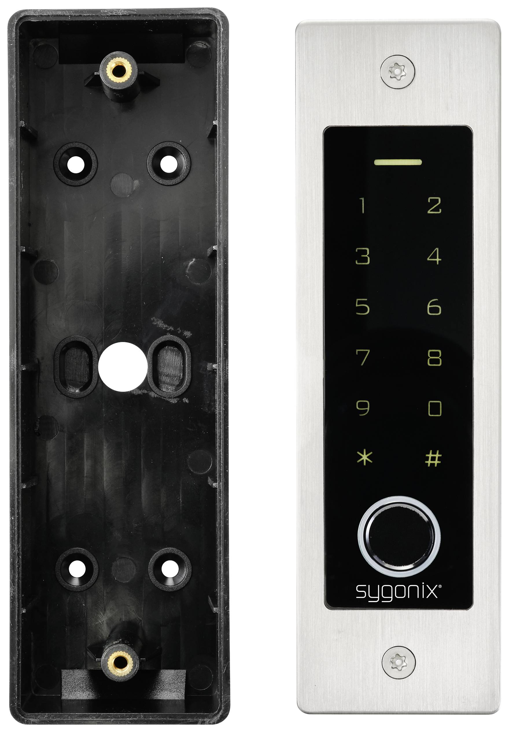 Sygonix SY-5231014 Fingerprint/RFID Zugangssystem Unterputz 12 V/DC, 18 V/DC IP55 mit beleuchteter Tastatur