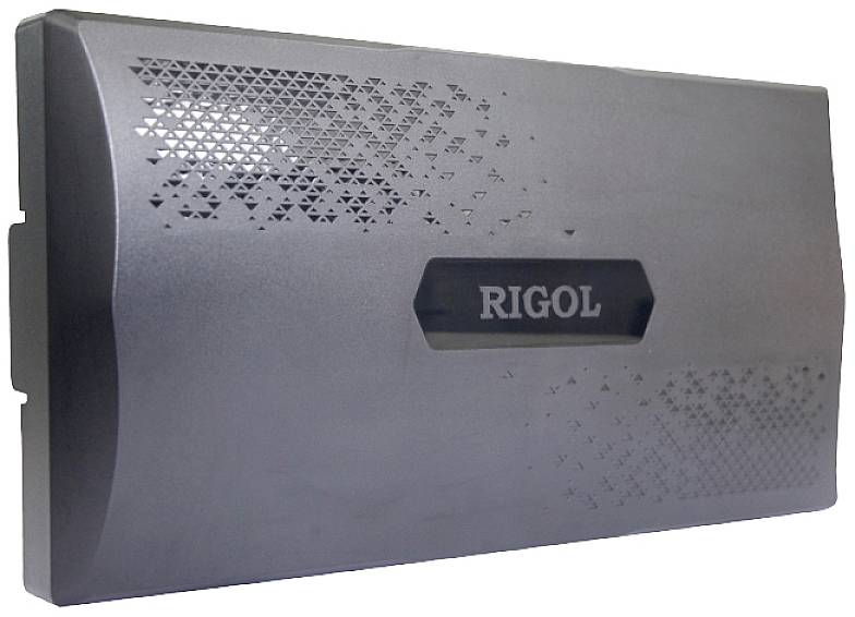 Gehäusegerät mit Metalloberfläche und dem Logo 'RIGOL' in der Mitte.