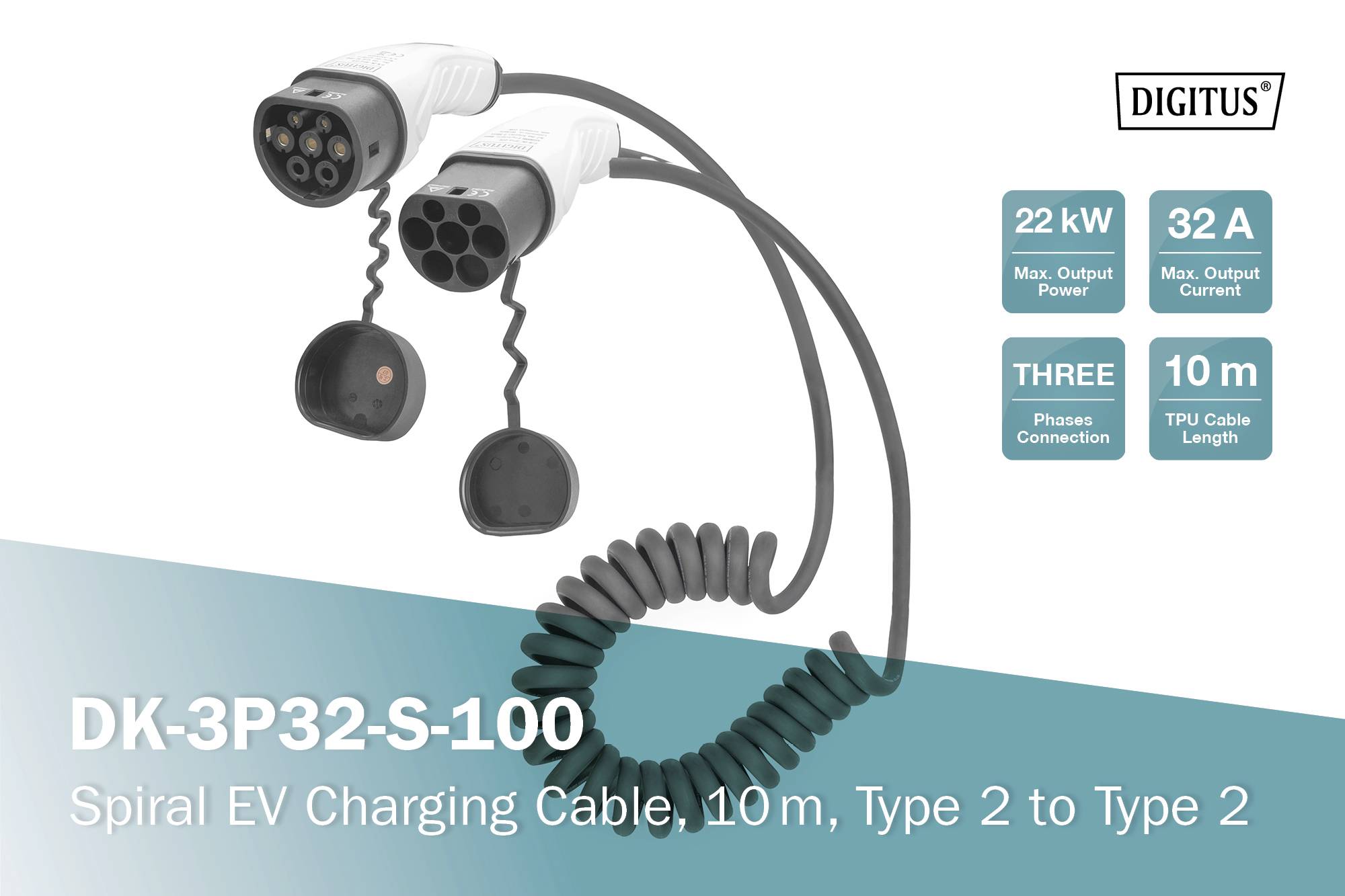 Digitus DK-3P32-S-100 eMobility Ladekabel 10 m Spiralkabel