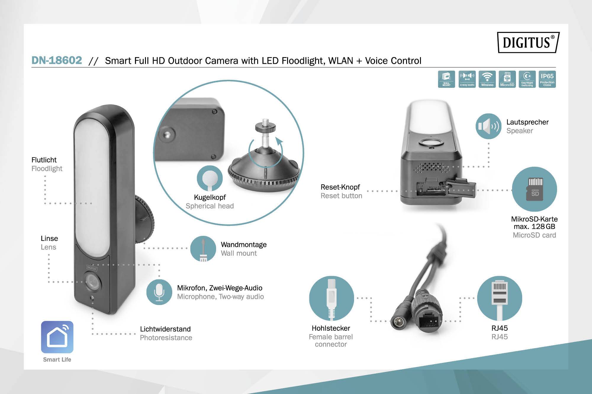 Digitus DN-18602 LAN, WLAN IP Überwachungskamera 1920 x 1080 Pixel