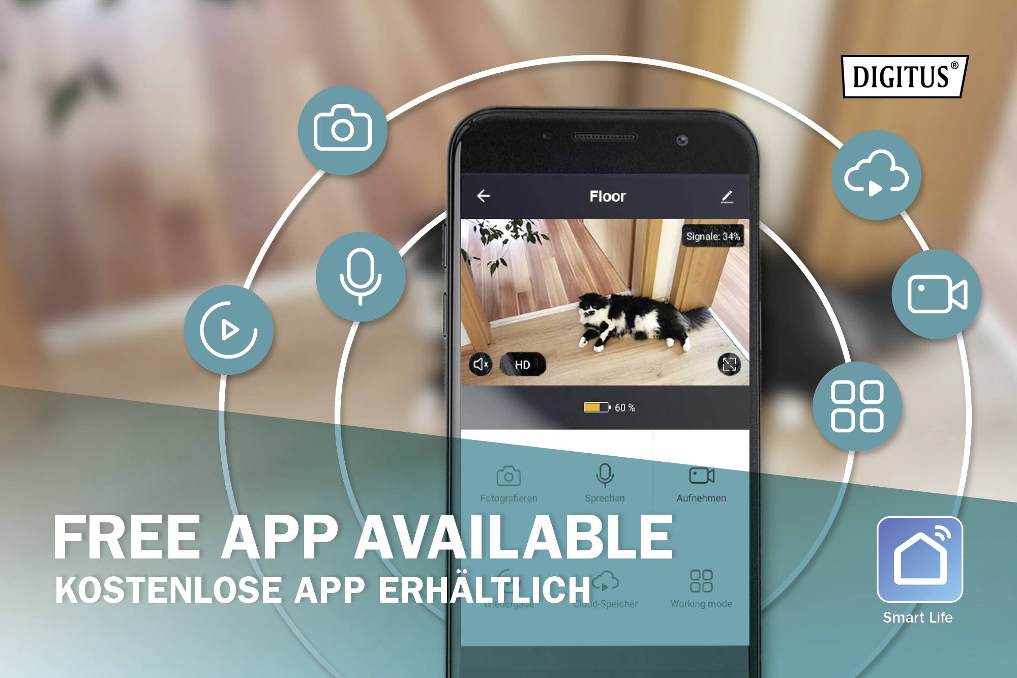 DIGITUS - Smarte Full HD PT-Innenkamera mit Auto-Tracking, WLAN + Sprachsteuerung