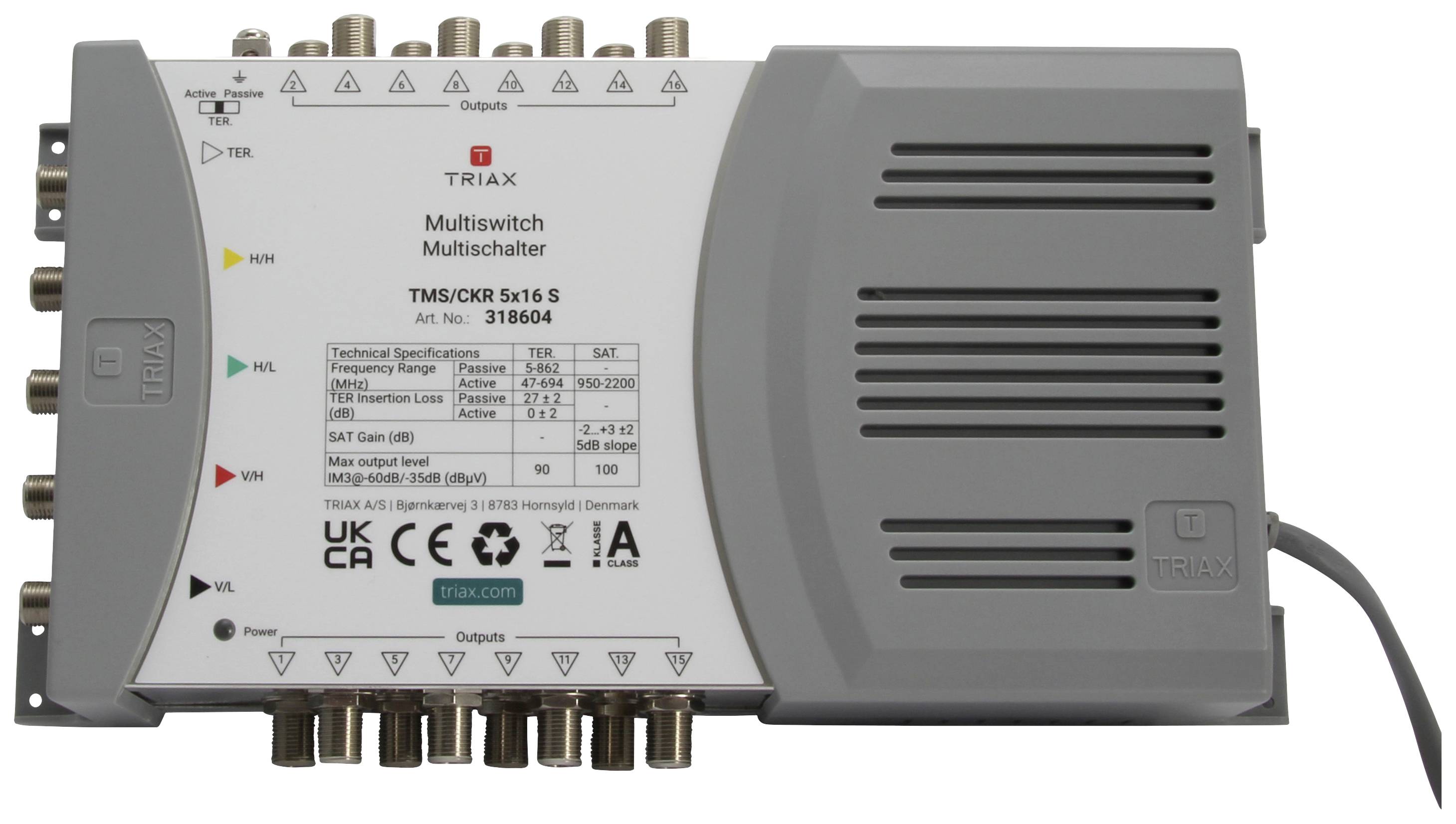 Triax TMS/CKR 5x16 S SAT Multischalter Eingänge (Multischalter): 5 (4 SAT/1 terrestrisch) Teilnehme