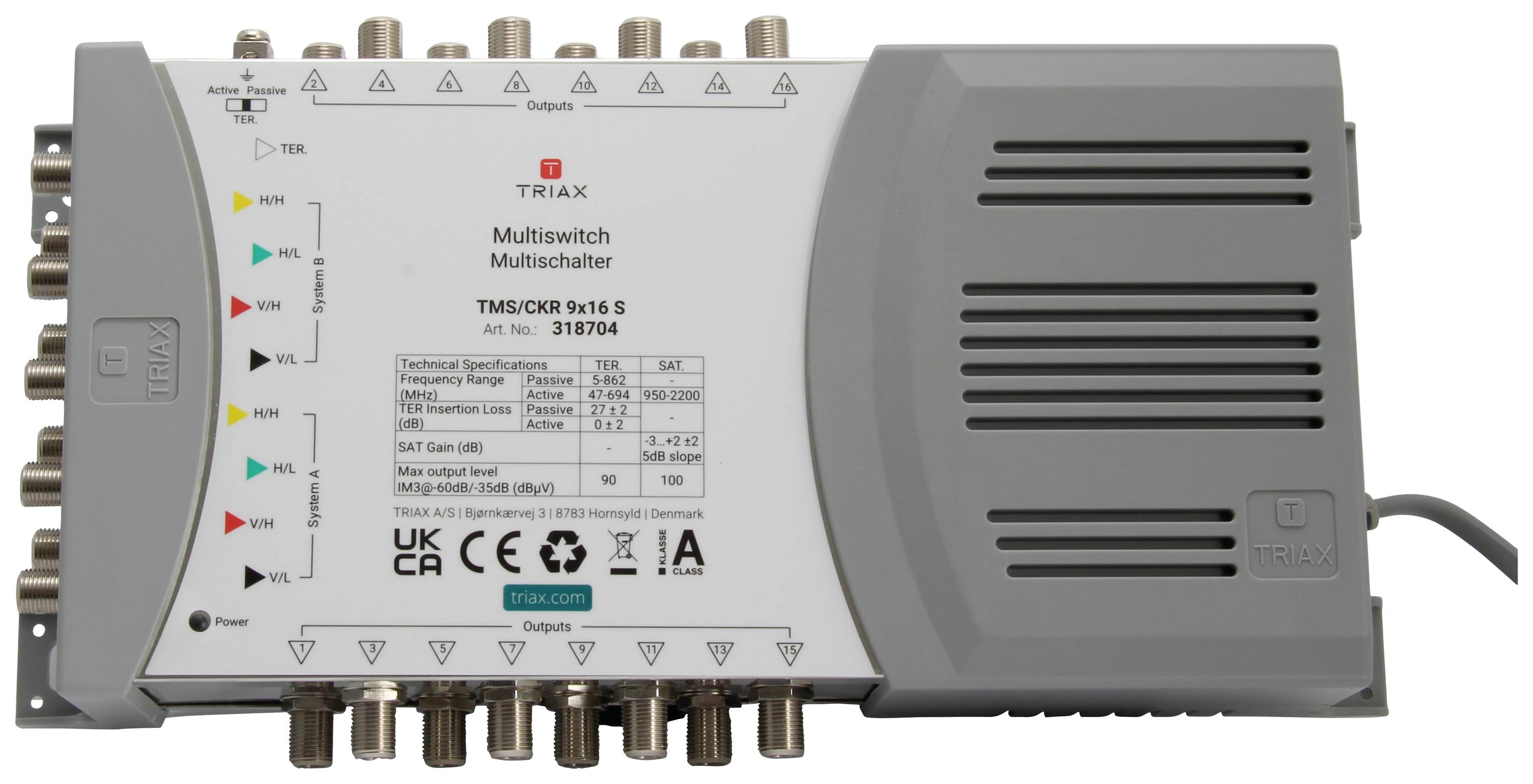 Triax TMS/CKR 9x16 S SAT Multischalter Eingänge (Multischalter): 9 (8 SAT/1 terrestrisch) Teilnehme