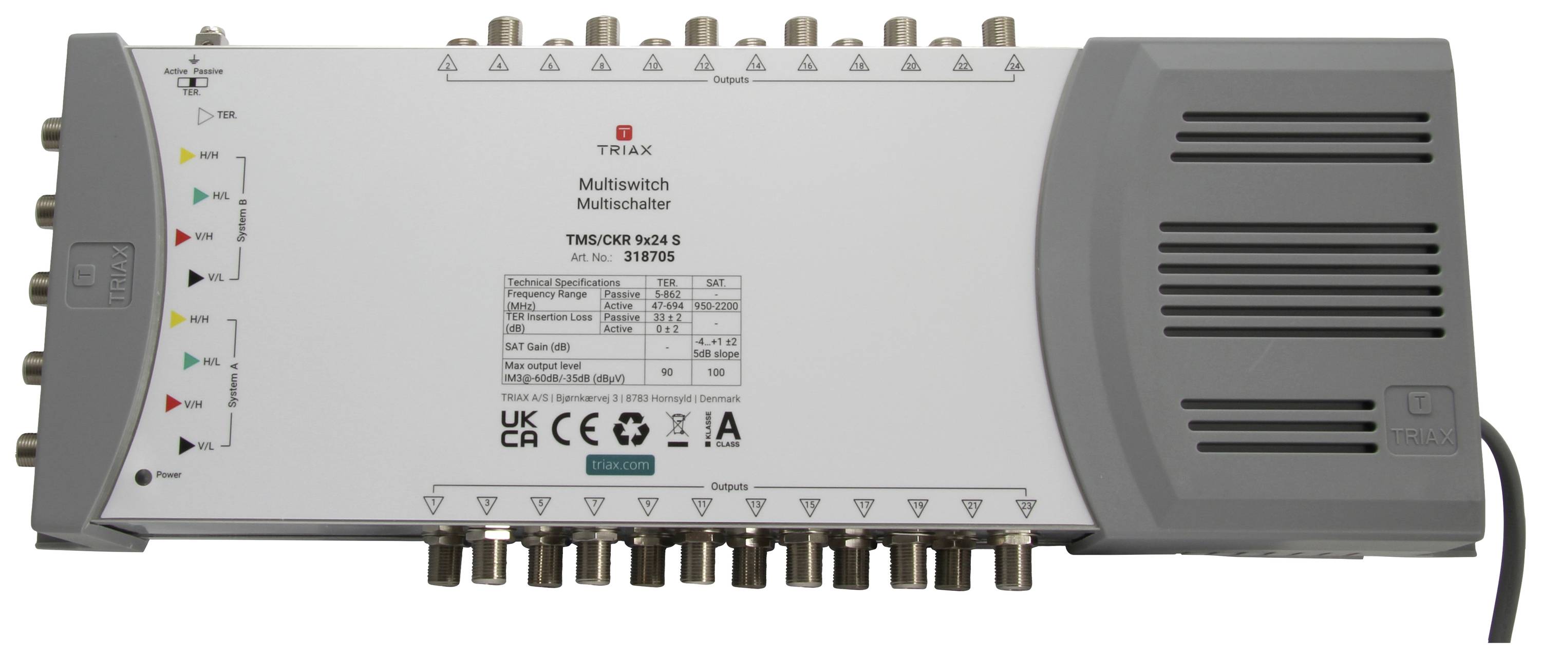 Triax TMS/CKR 9x24 S SAT Multischalter Eingänge (Multischalter): 9 (8 SAT/1 terrestrisch) Teilnehme