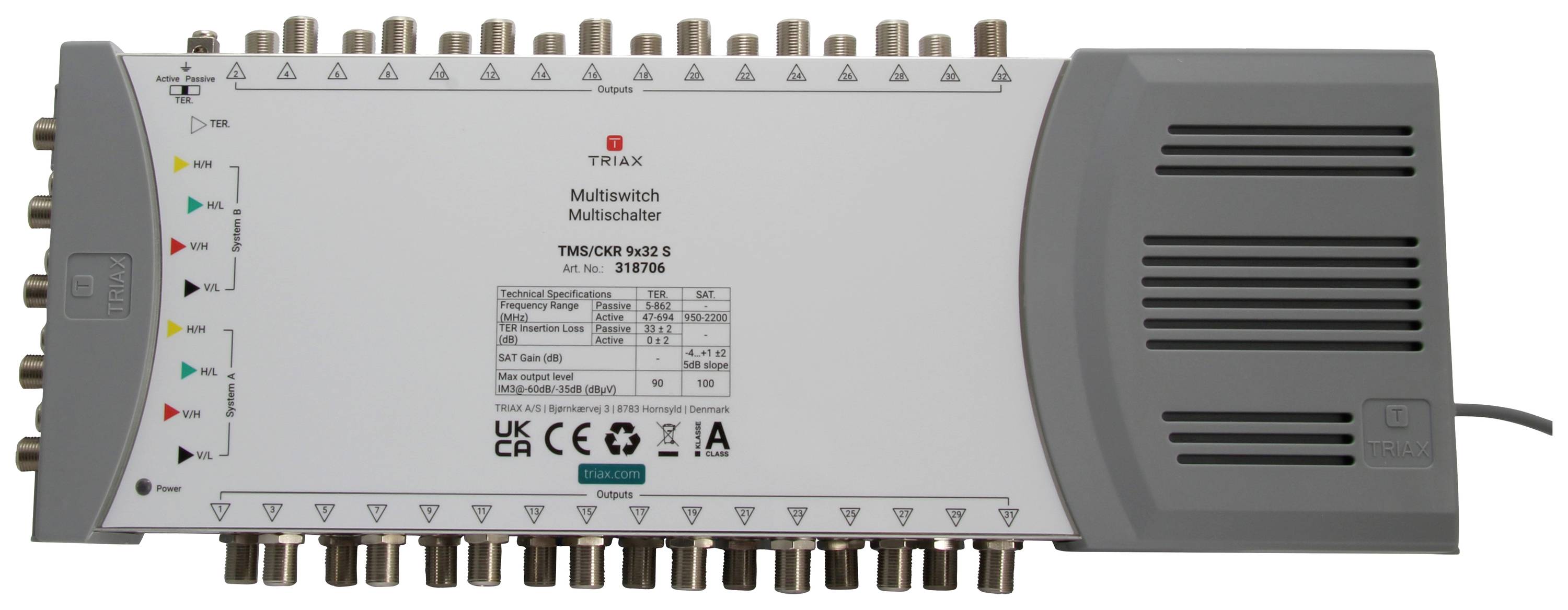 Triax TMS/CKR 9x32 S SAT Multischalter Eingänge (Multischalter): 9 (8 SAT/1 terrestrisch) Teilnehme