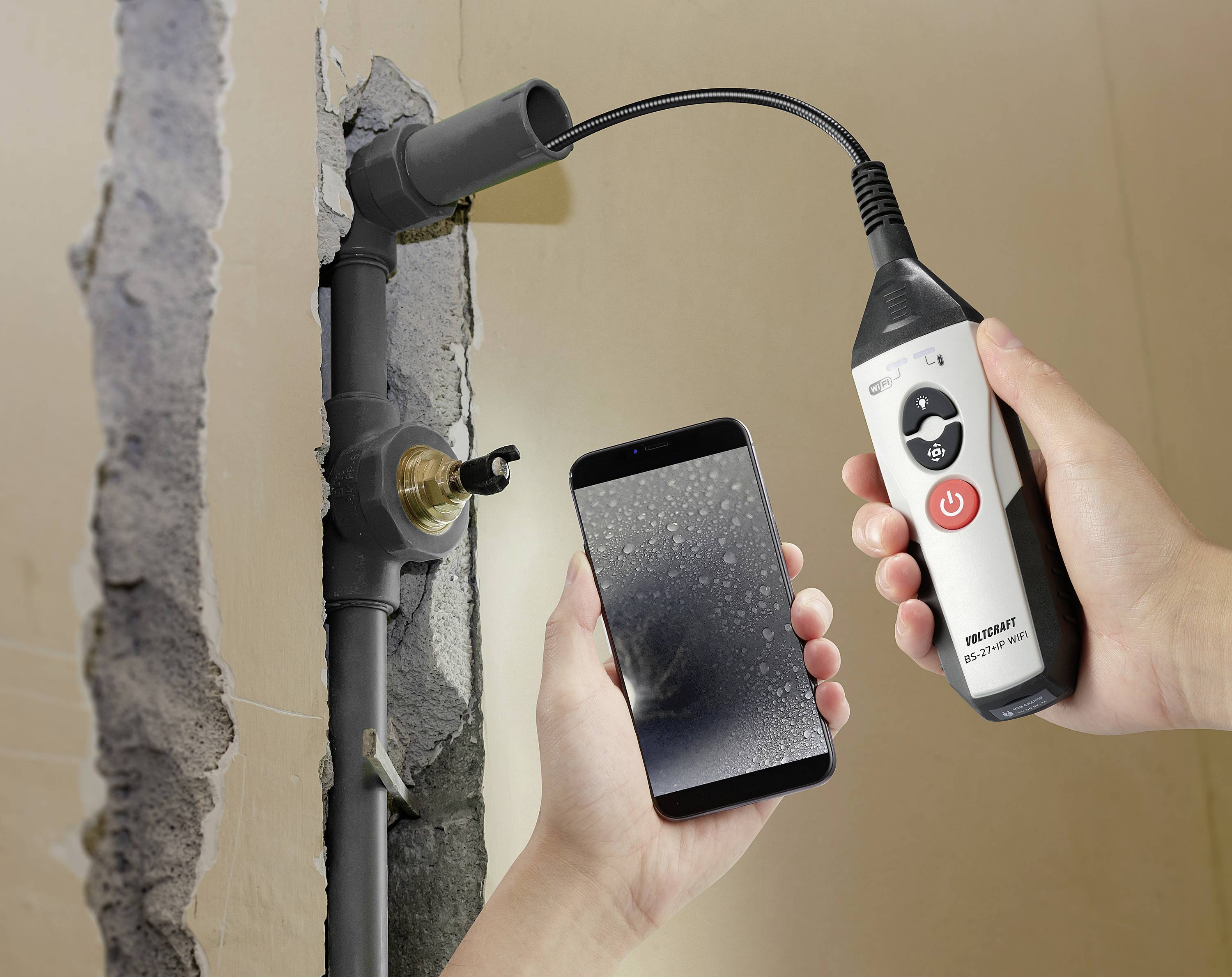 VOLTCRAFT BS-27+IP WIFI Endoskop Sonden-Ø: 5.5 mm Sonden-Länge: 1 m