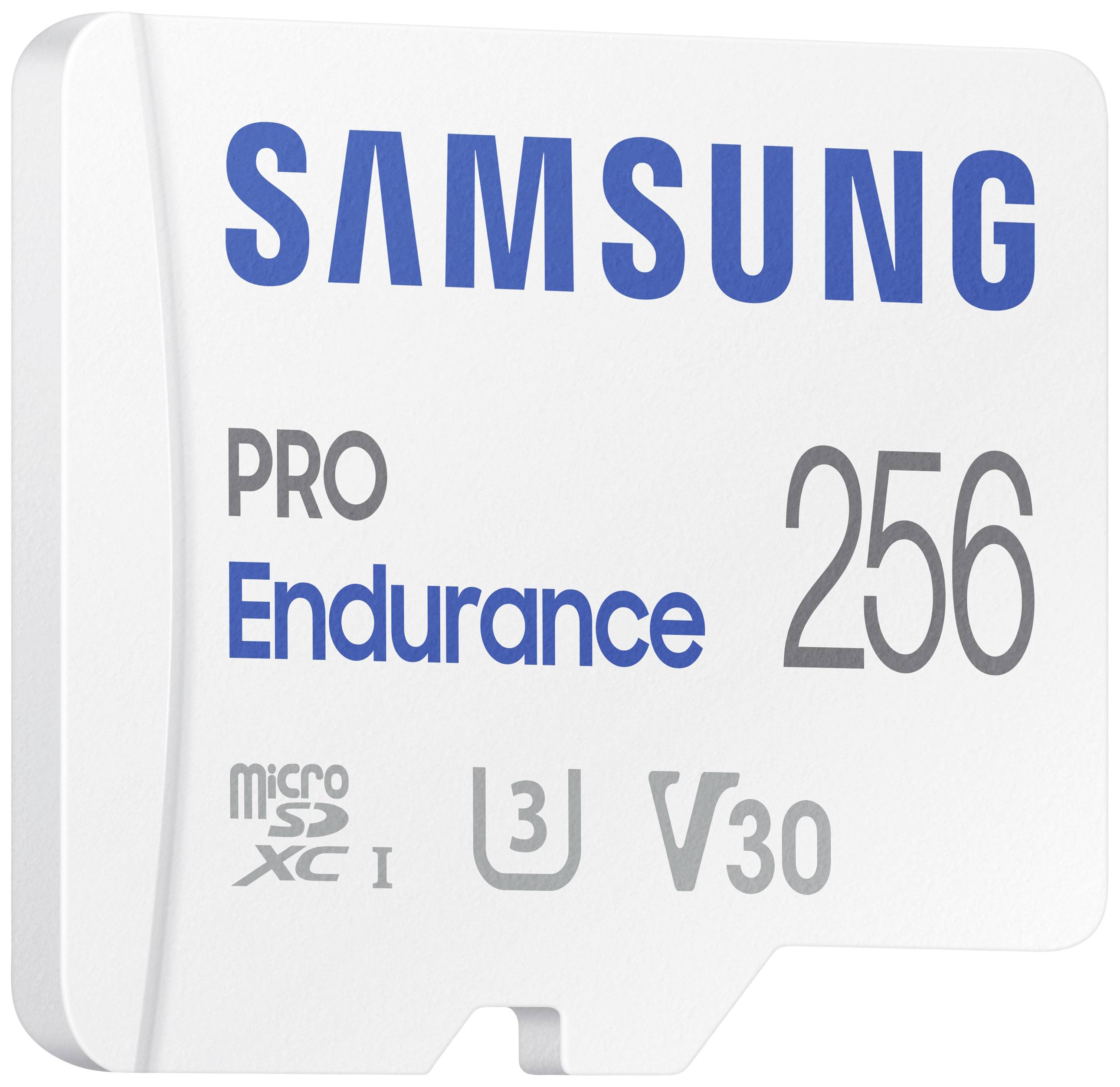 Samsung PRO Endurance microSDXC-Karte 256 GB Class 10, UHS-Class 3, v30 Video Speed Class 4K-Videounterstützung, inkl. SD-Adapter, stoßsicher