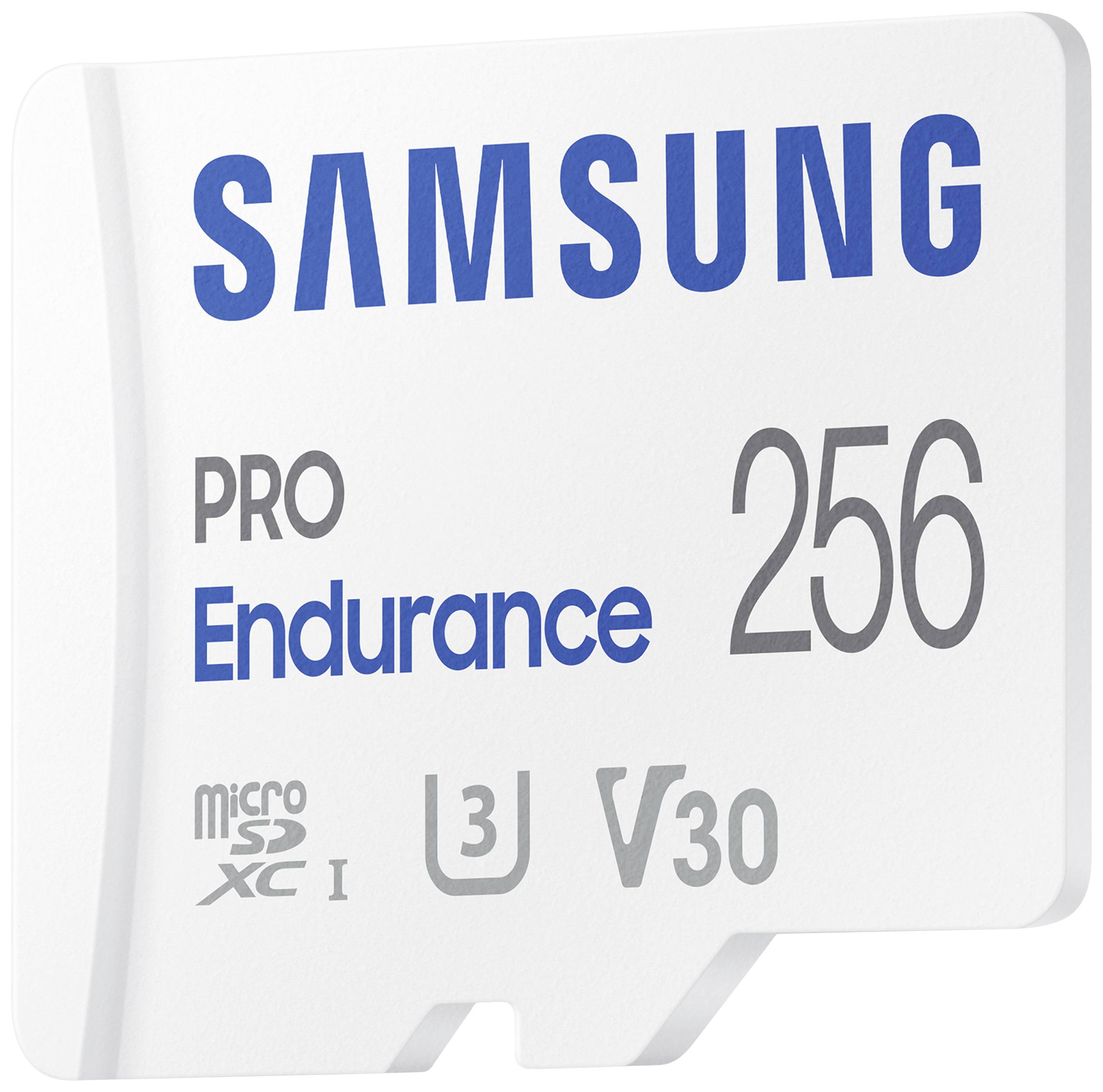 Samsung PRO Endurance microSDXC-Karte 256 GB Class 10, UHS-Class 3, v30 Video Speed Class 4K-Videounterstützung, inkl. SD-Adapter, stoßsicher