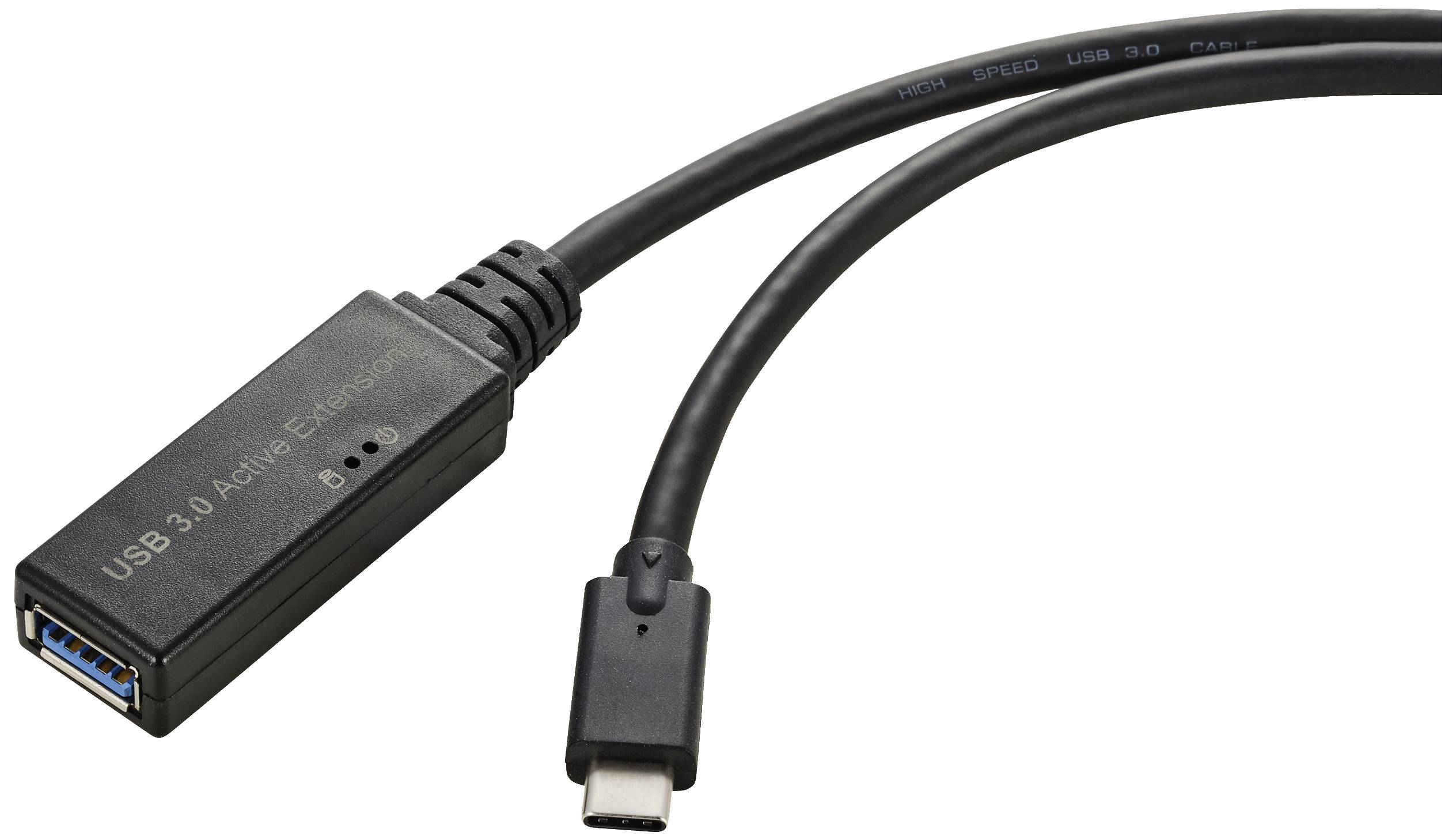 'USB 3.0 auf USB-C Adapterkabel'. Schwarzes Kabel mit zwei Anschlüssen: USB 3.0 und USB-C, für den Anschluss elektronischer Geräte.