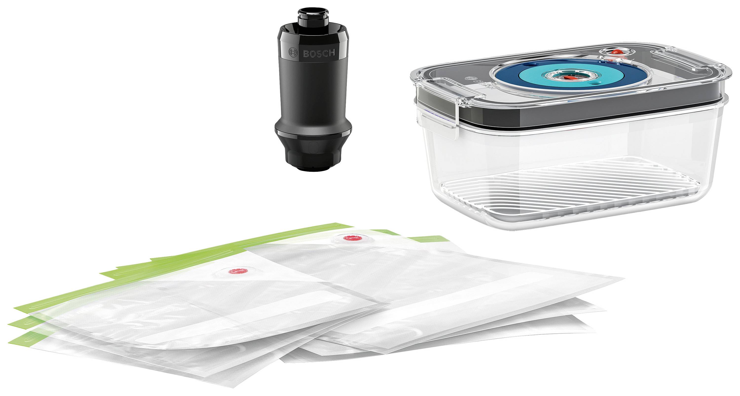 Vakuumier-Set mit Pumpe, Behälter und Beuteln zur Lebensmittelaufbewahrung. Geeignet für frische Erhaltung und platzsparende Lagerung.