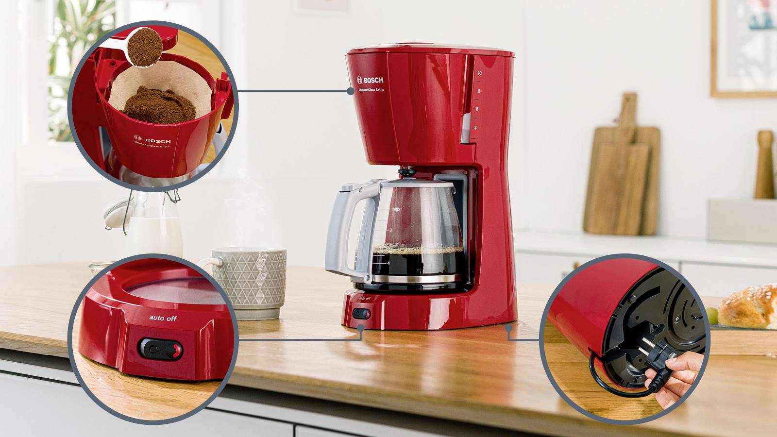 Bosch Haushalt TKA3A034 Kaffeemaschine Rot Fassungsvermögen Tassen=10