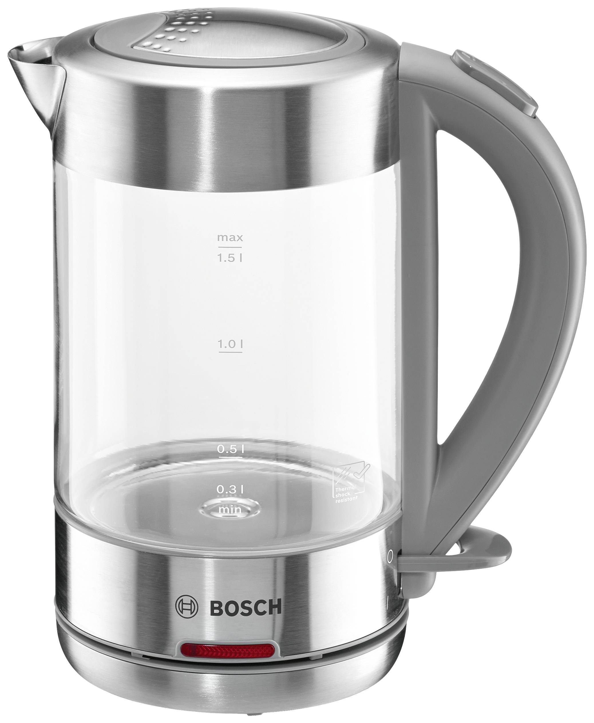Bosch Haushalt TWK7090B Wasserkocher Edelstahl, Glas, Grau (matt) Fassungsvermögen: 1.5 l