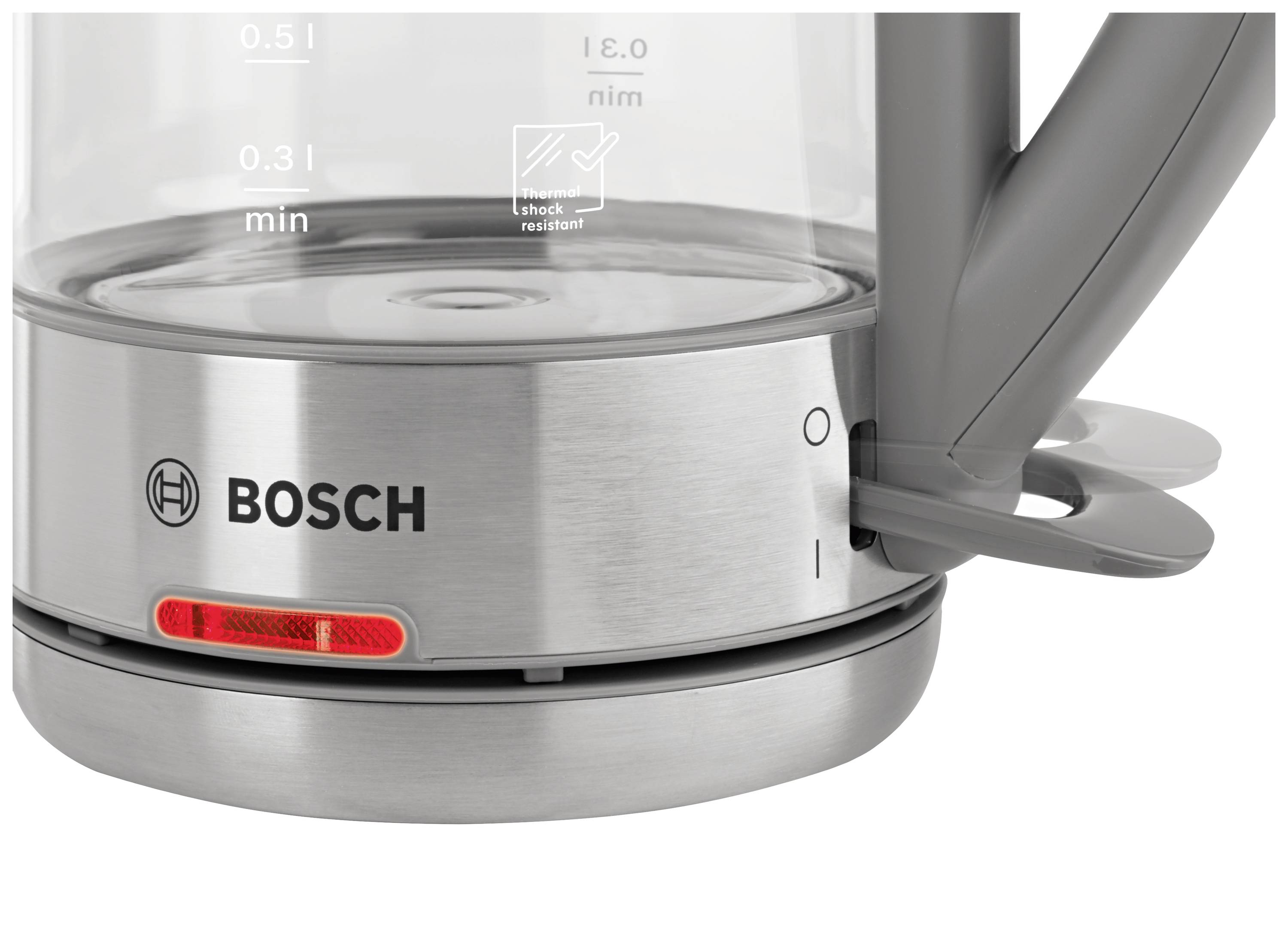 Bosch Haushalt TWK7090B Wasserkocher Edelstahl, Glas, Grau (matt) Fassungsvermögen: 1.5 l