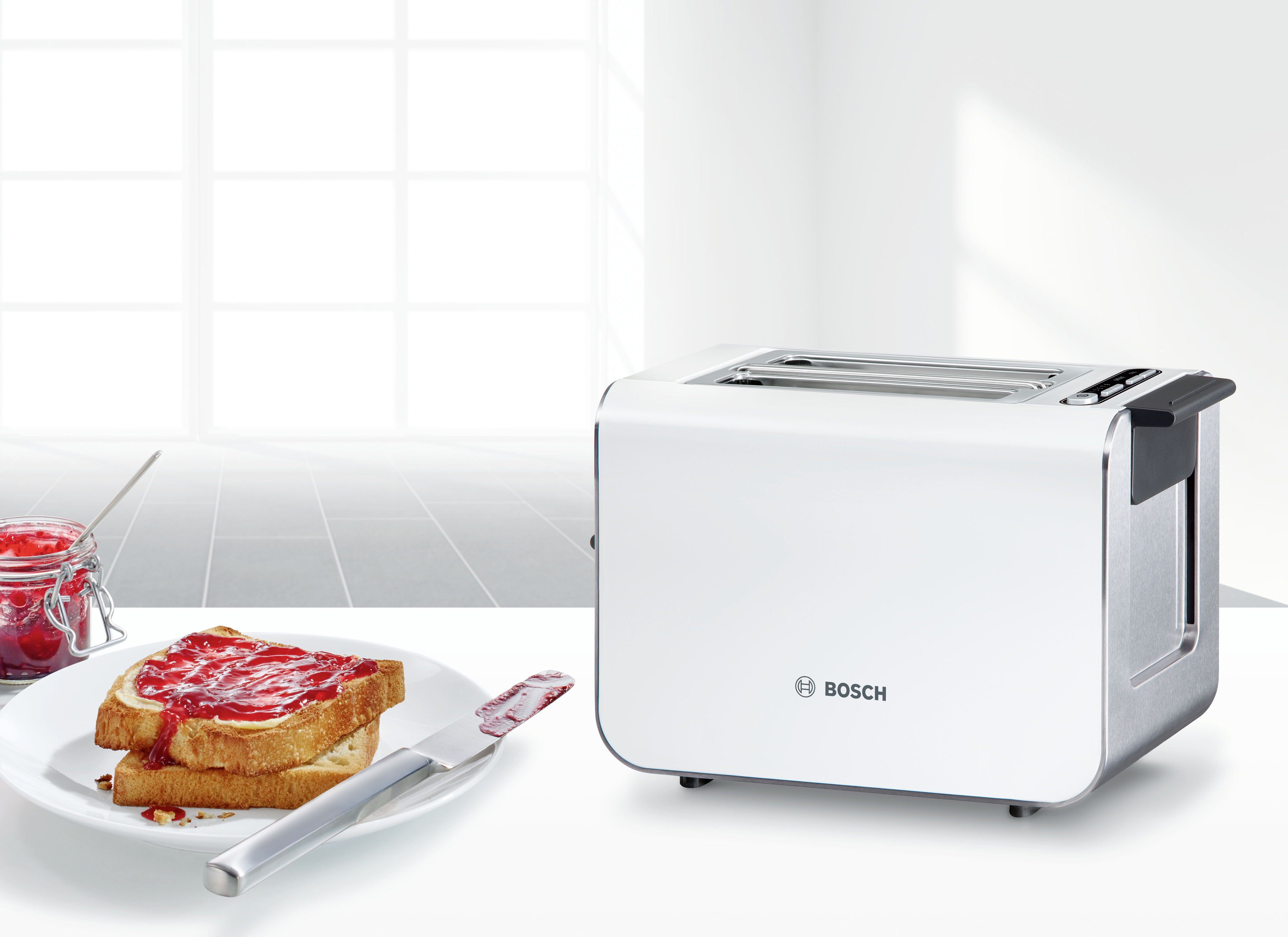 Bosch Haushalt TAT8611 Toaster mit eingebautem Brötchenaufsatz Weiß
