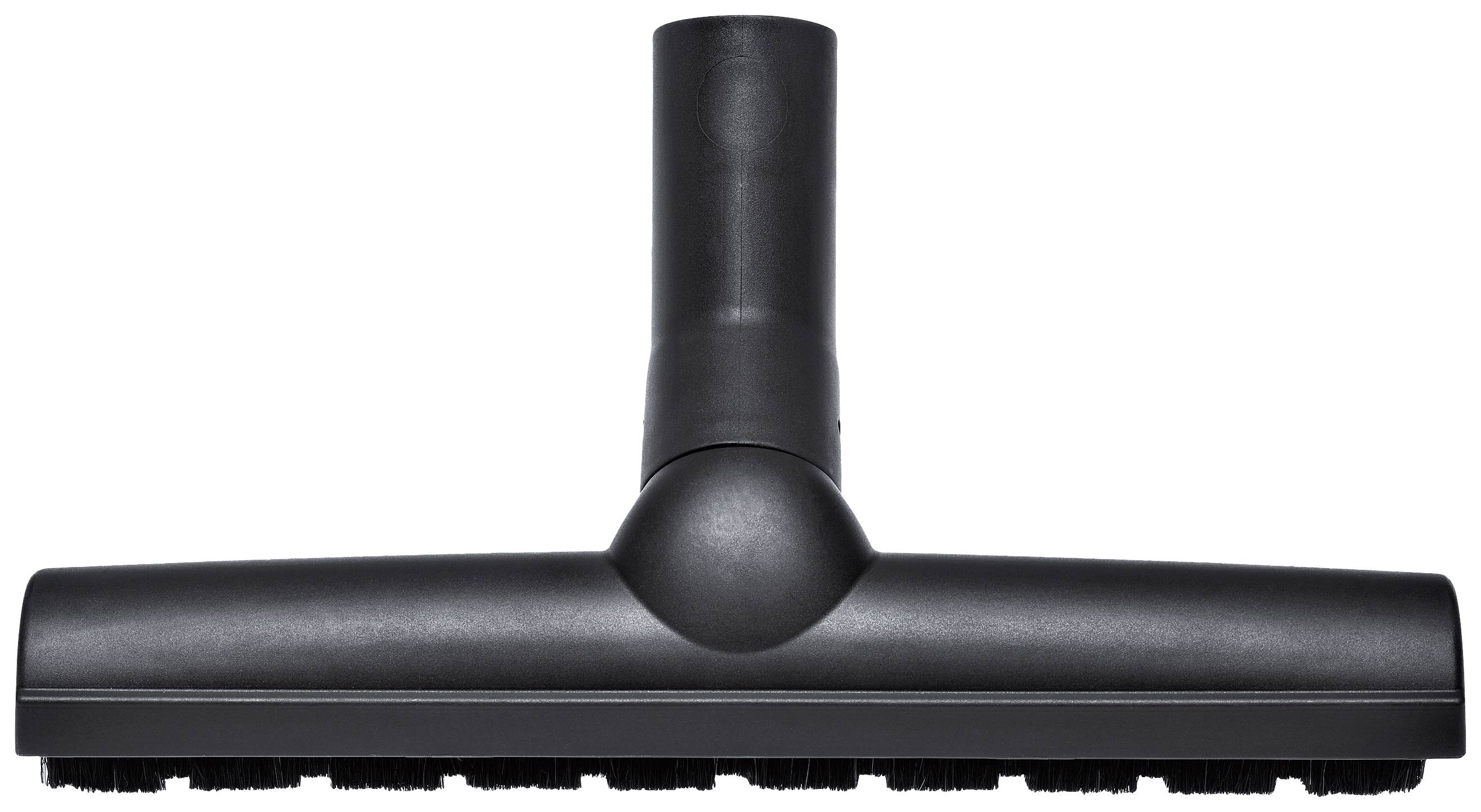 Ein schwarzer Staubsaugeraufsatz mit Borsten, geeignet für glatte Böden.