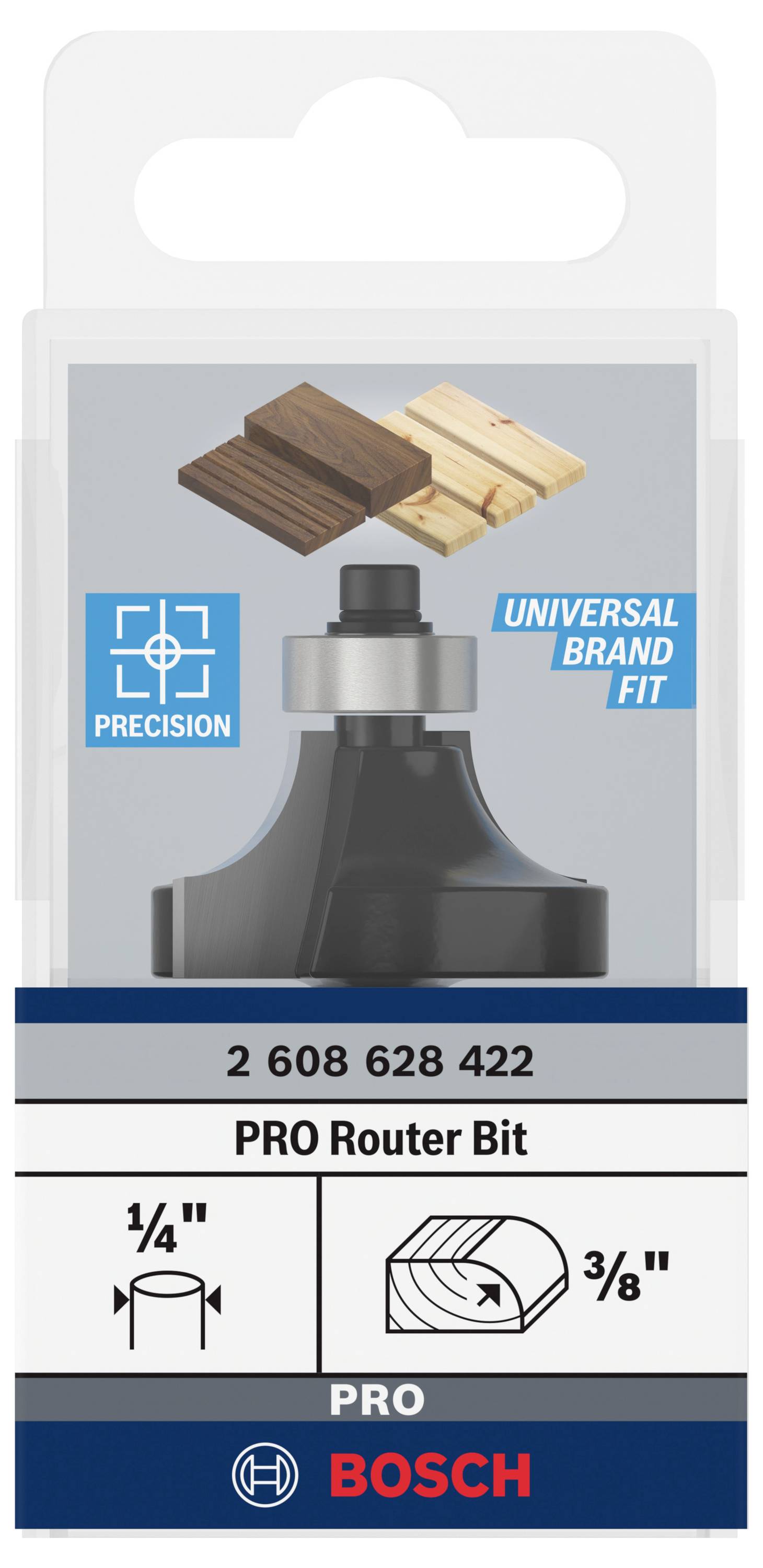 Bosch PRO Fräser, Präzision, Universal Brand Fit, für Holzarbeiten, 1/4 Zoll Schaftdurchmesser, 3/8 Zoll Schnittbreite.
