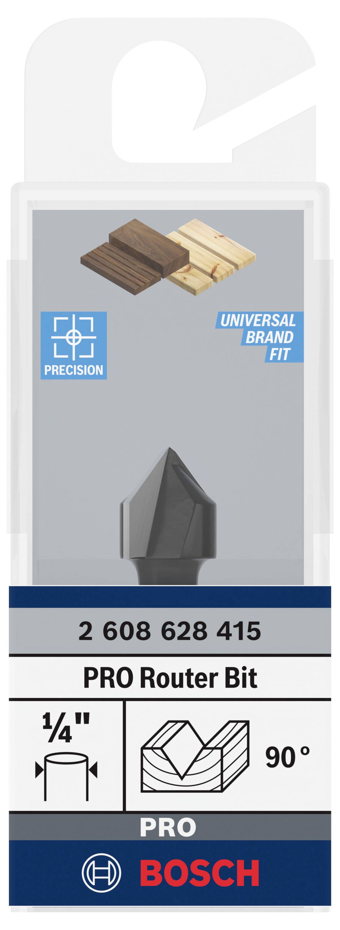 Bosch PRO Fräser 2 608 628 415, Viertelzoll, 90 Grad, geeignet für Holzarbeiten, mit Universal Brand Fit und Präzision.