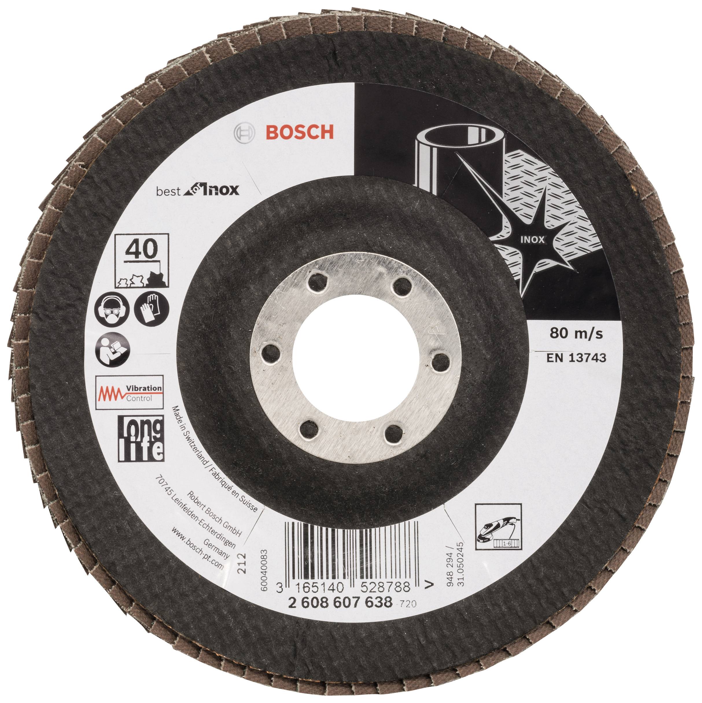 Bosch Accessories 2608607638 X581 Fächerschleifscheibe Durchmesser 125 mm Bohrungs-Ø 22.33 mm Körnung (num) 40 Edelstahl 1 St.