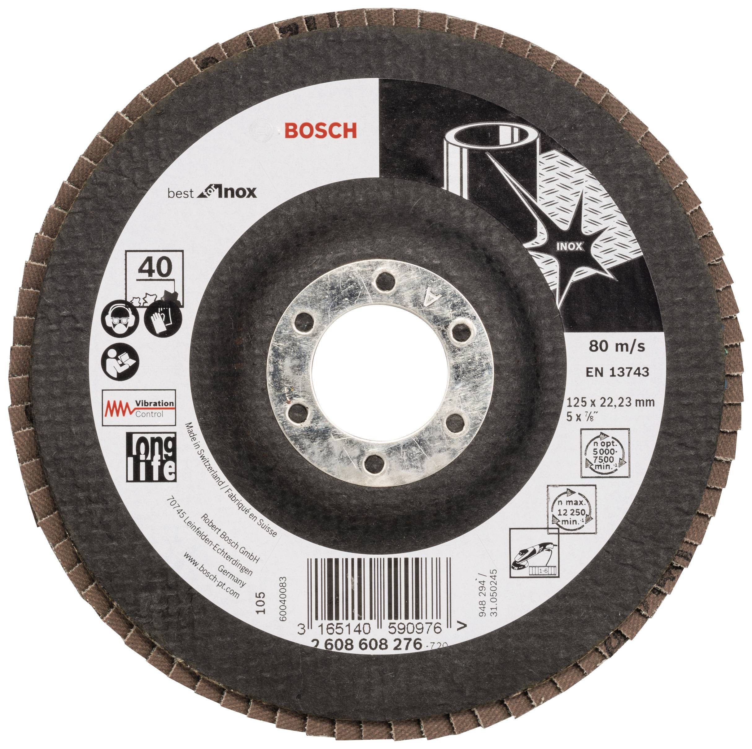 Bosch Accessories 2608608276 X581 Fächerschleifscheibe Durchmesser 125 mm Bohrungs-Ø 22.33 mm Körnung (num) 40 Edelstahl 1 St.