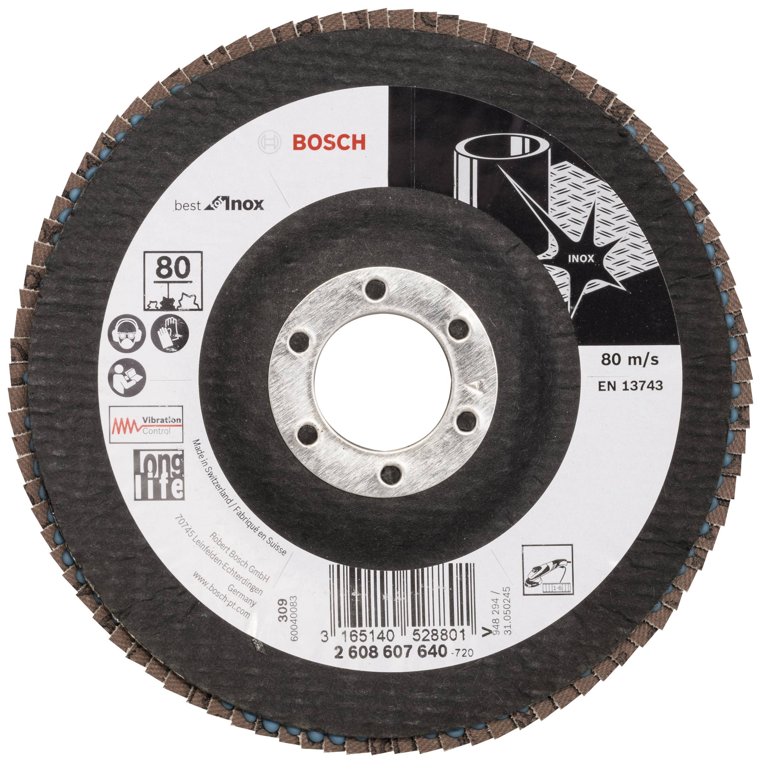Bosch Accessories 2608607640 X581 Fächerschleifscheibe Durchmesser 125 mm Bohrungs-Ø 22.33 mm Körnung (num) 80 Edelstahl 1 St.