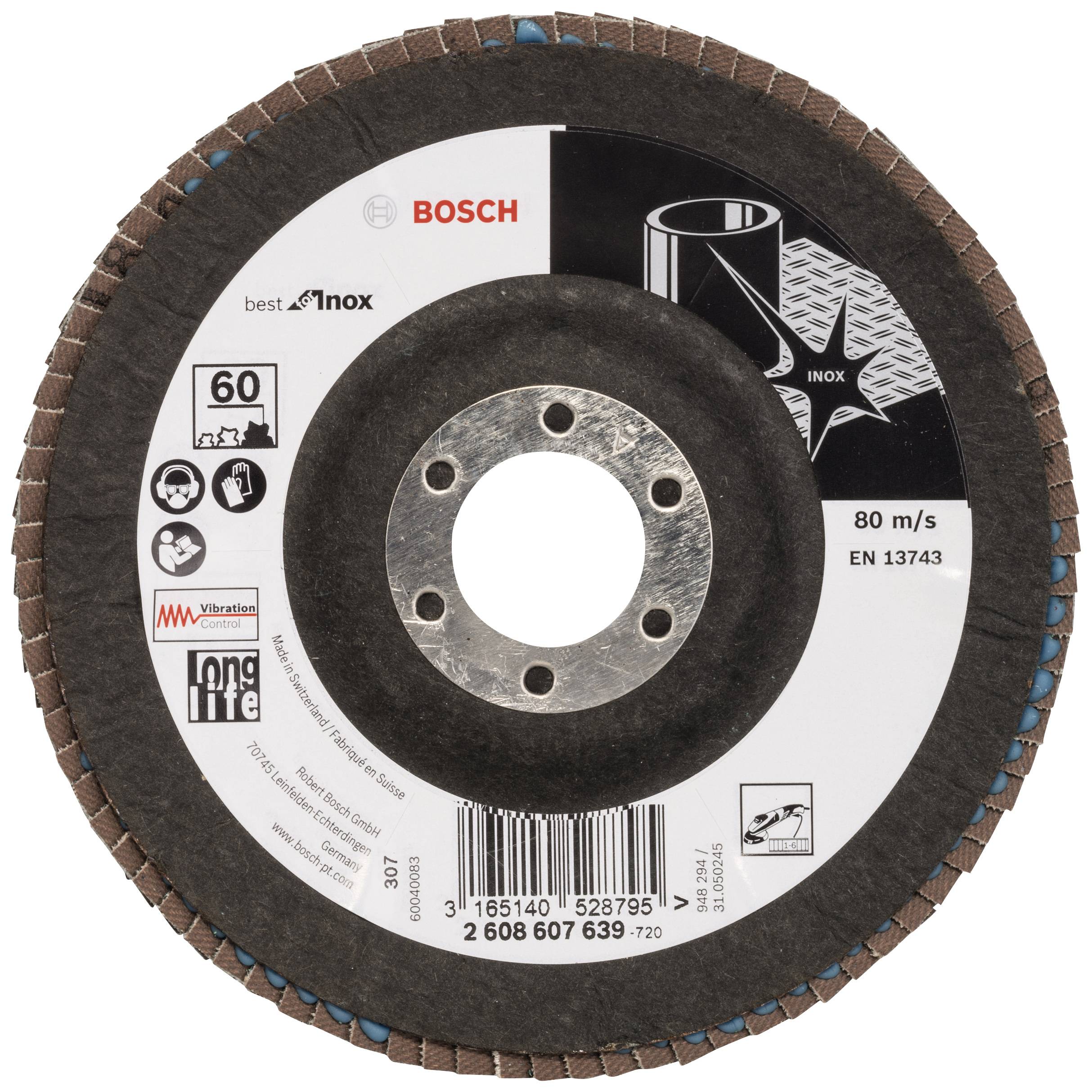 Bosch Accessories 2608607639 X581 Fächerschleifscheibe Durchmesser 125 mm Bohrungs-Ø 22.33 mm Körnung (num) 60 Edelstahl 1 St.