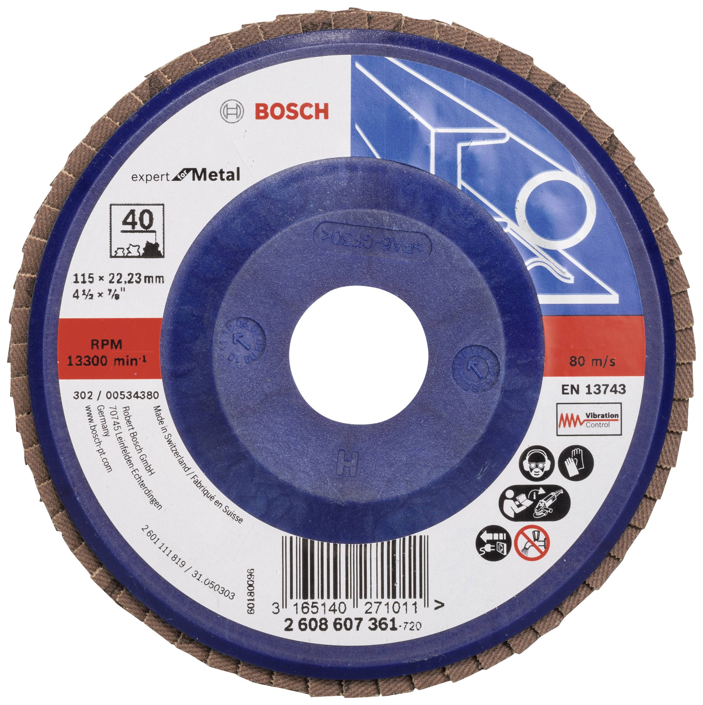 Bosch Accessories 2608607361 X551 Fächerschleifscheibe Durchmesser 115mm Bohrungs-Ø 22.33mm Stahl 1St.