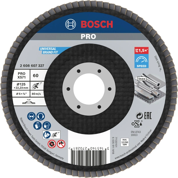 Bosch Accessories 2608607327 X571 Fächerschleifscheibe Durchmesser 125mm Bohrungs-Ø 22.33mm Stahl Bosch Accessories 2608607327 X571 Fächerschleifscheibe Durchmesser 125mm Bohrungs-Ø 22.33mm Stahl