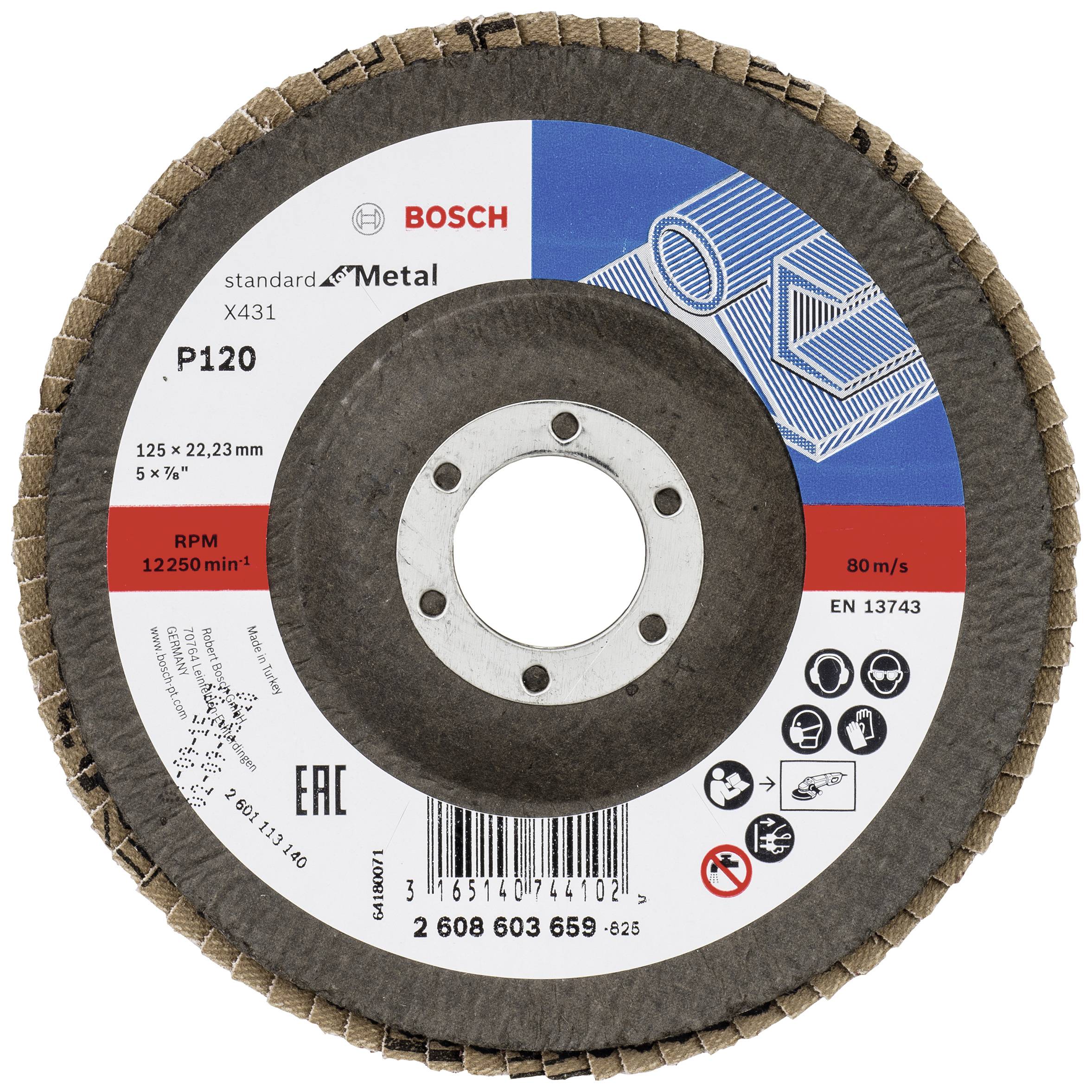 Bosch Accessories 2608603659 X431 Fächerschleifscheibe Durchmesser 125mm Bohrungs-Ø 22.33mm Stahl