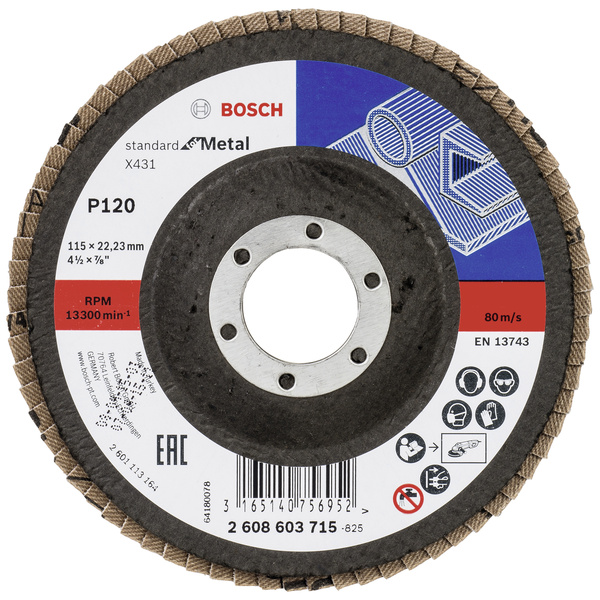 Bosch Accessories 2608603715 X431 Fächerschleifscheibe Durchmesser 115mm Bohrungs-Ø 22.33mm Stahl