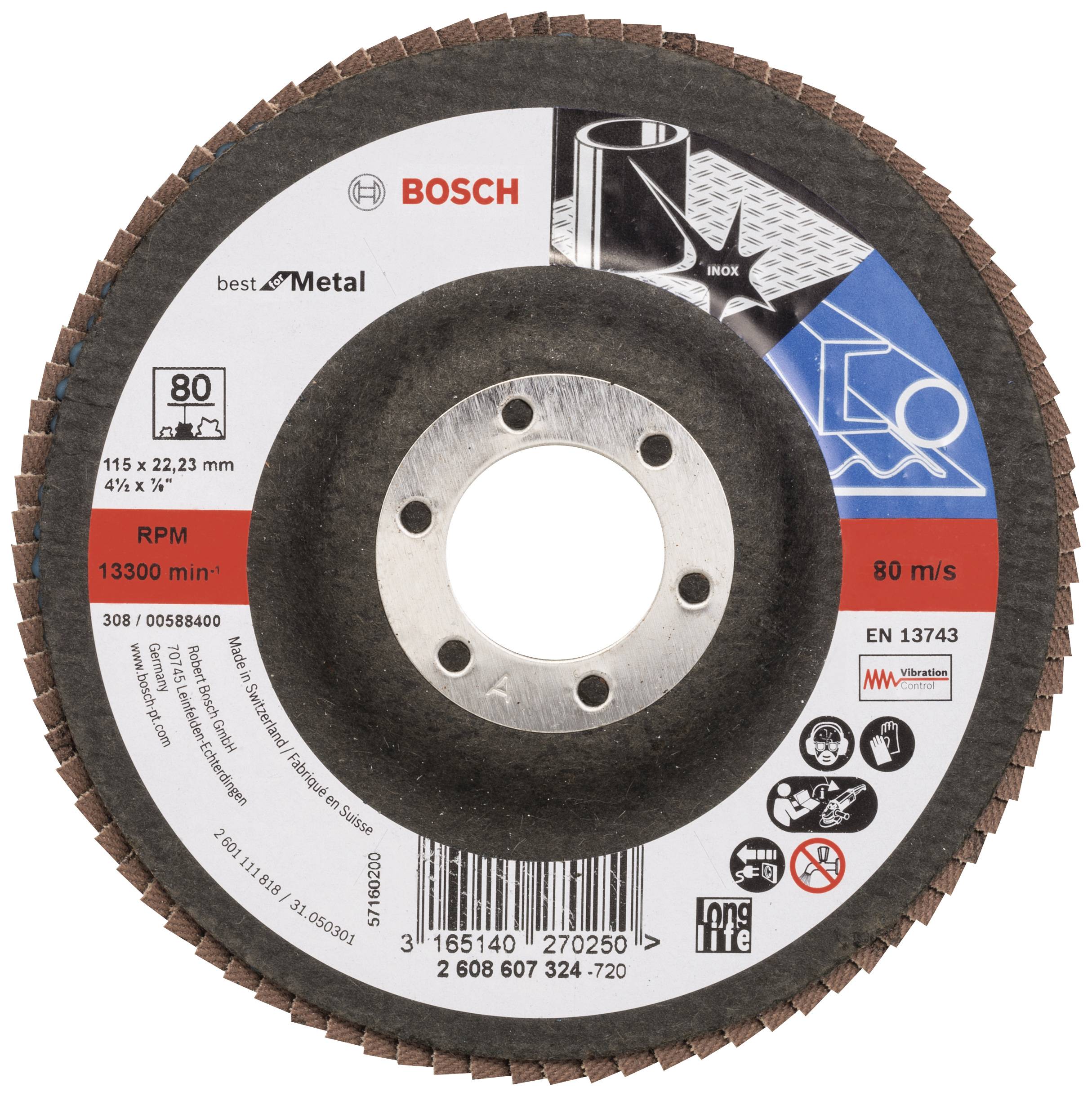 Bosch Accessories 2608607324 X571 Fächerschleifscheibe Durchmesser 115 mm Bohrungs-Ø 22.33 mm Körnung (num) 80 Stahl 1 St.