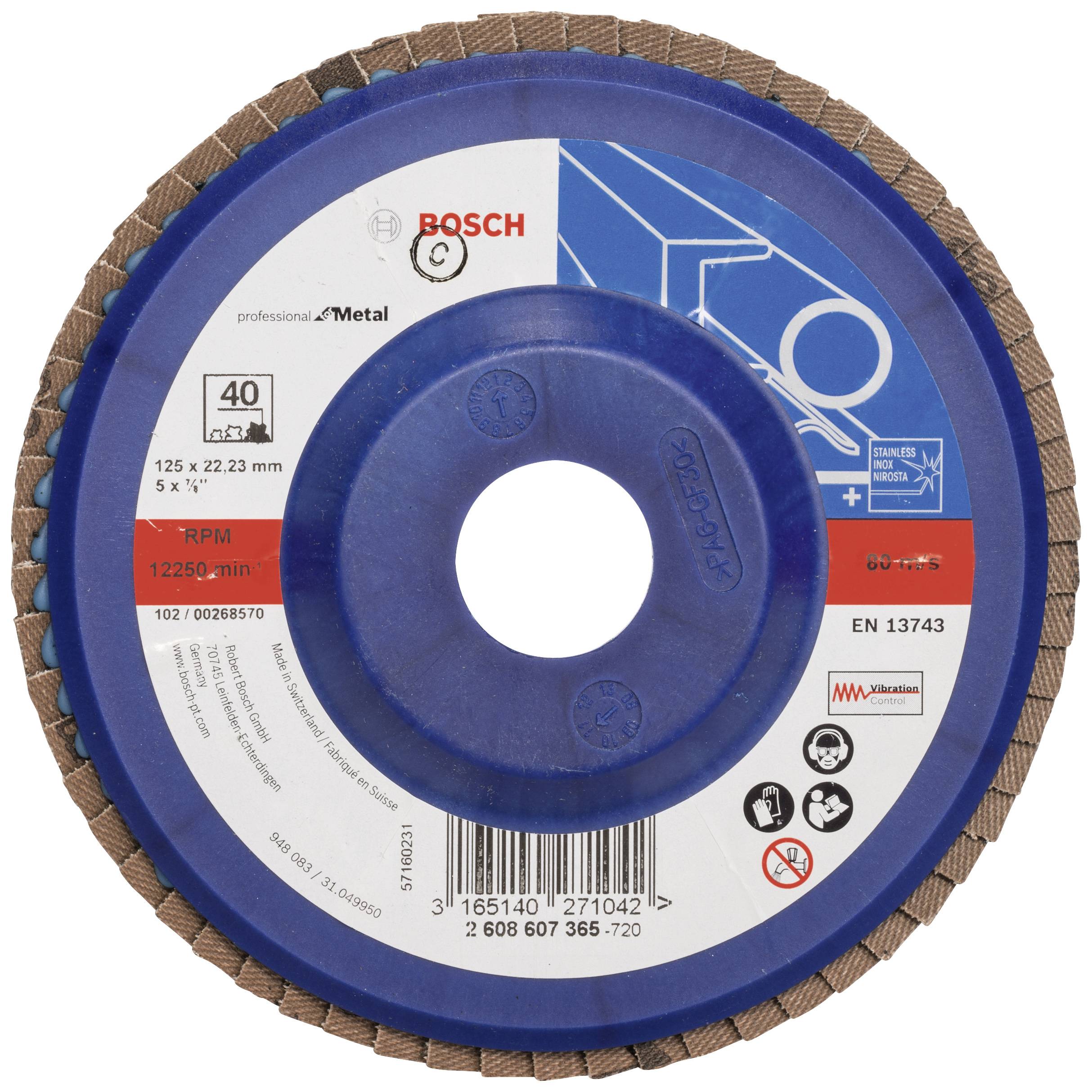 Bosch Accessories 2608607365 X551 Fächerschleifscheibe Durchmesser 125mm Bohrungs-Ø 22.33mm Stahl