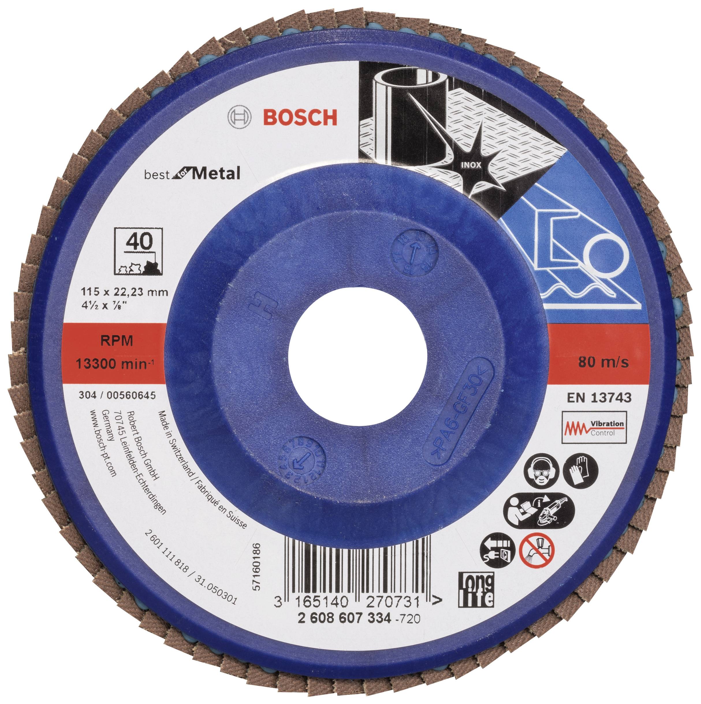 Bosch Accessories 2608607334 X571 Fächerschleifscheibe Durchmesser 115 mm Bohrungs-Ø 22.33 mm Körnung (num) 40 Stahl 1 St.