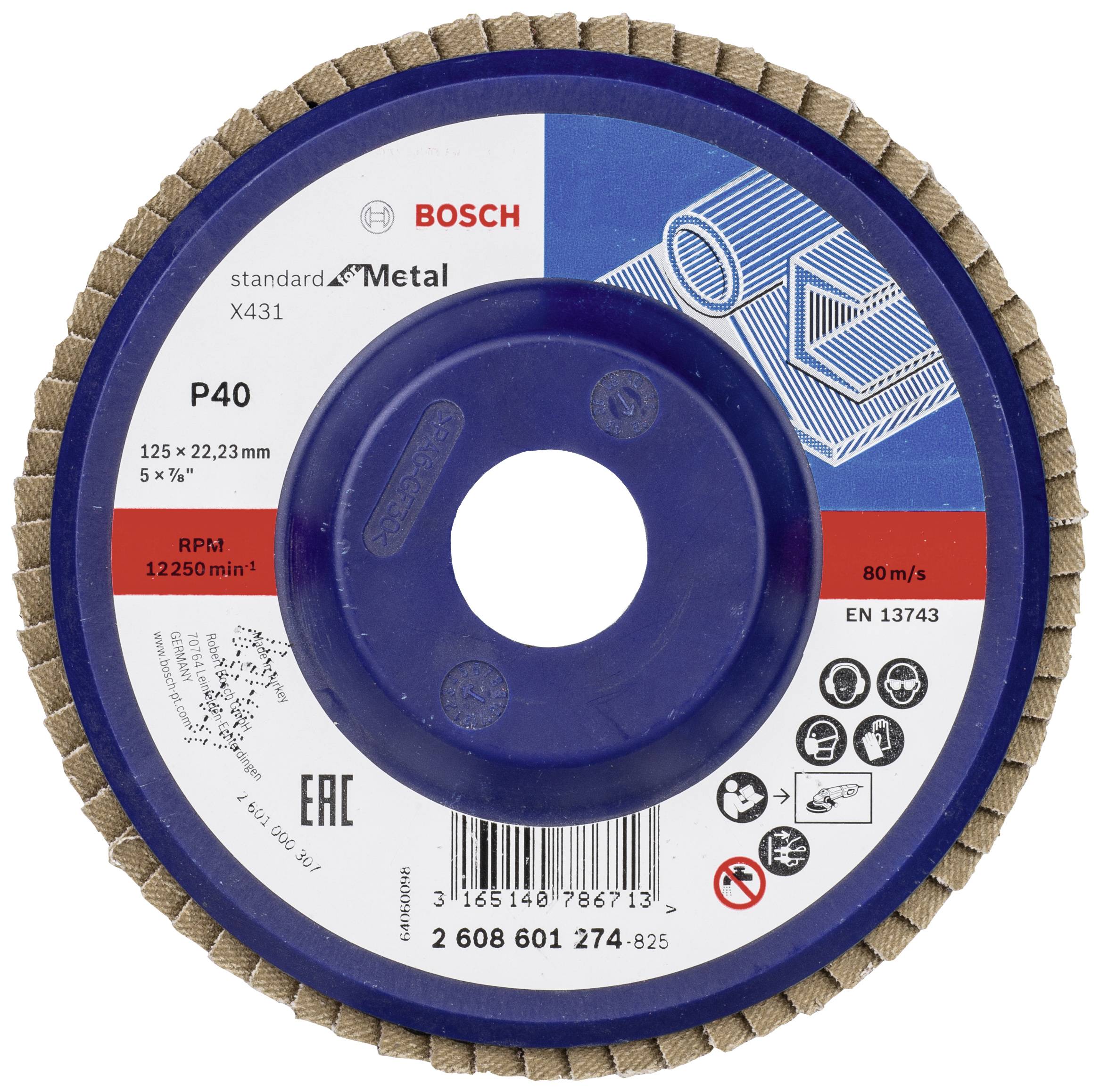 Bosch Accessories 2608601274 X431 Fächerschleifscheibe Durchmesser 125mm Bohrungs-Ø 22.33mm Stahl