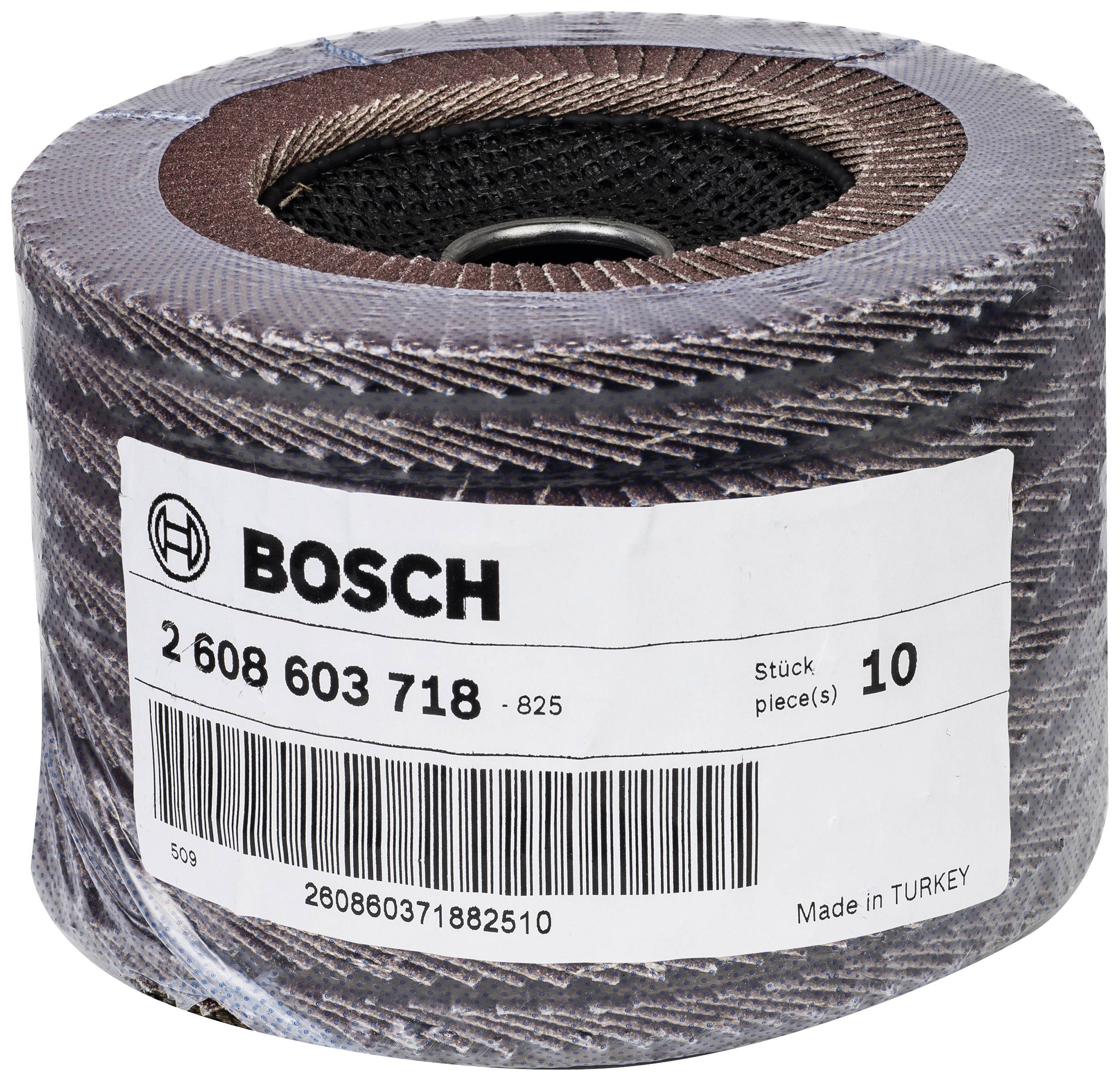 Schleifvliesrolle von Bosch, Artikelnummer 2 608 603 718-825, 10 Stück, hergestellt in der Türkei, abgebildet ist die Verpackung.