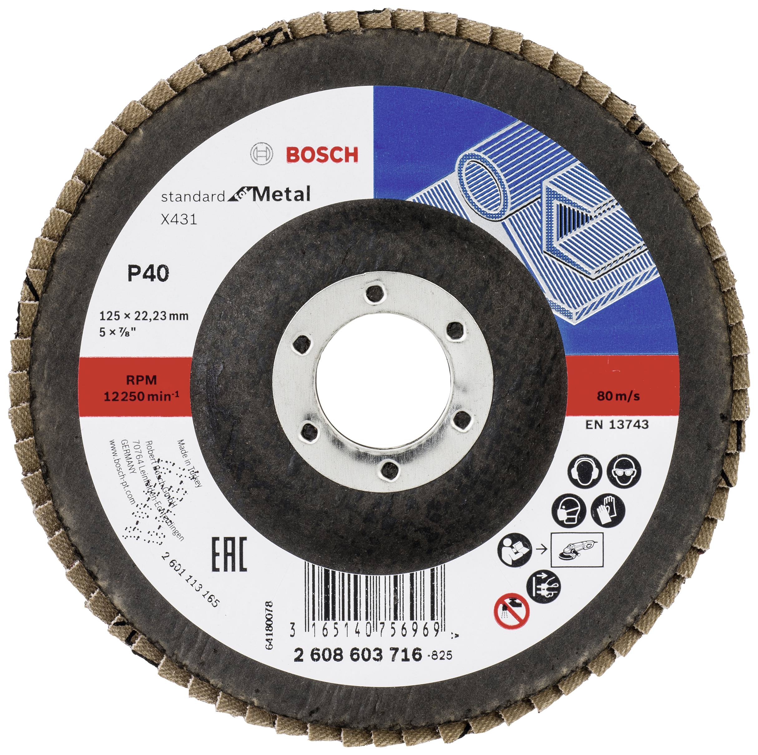 Bosch Accessories 2608603716 X431 Fächerschleifscheibe Durchmesser 125mm Bohrungs-Ø 22.33mm Stahl 1St.