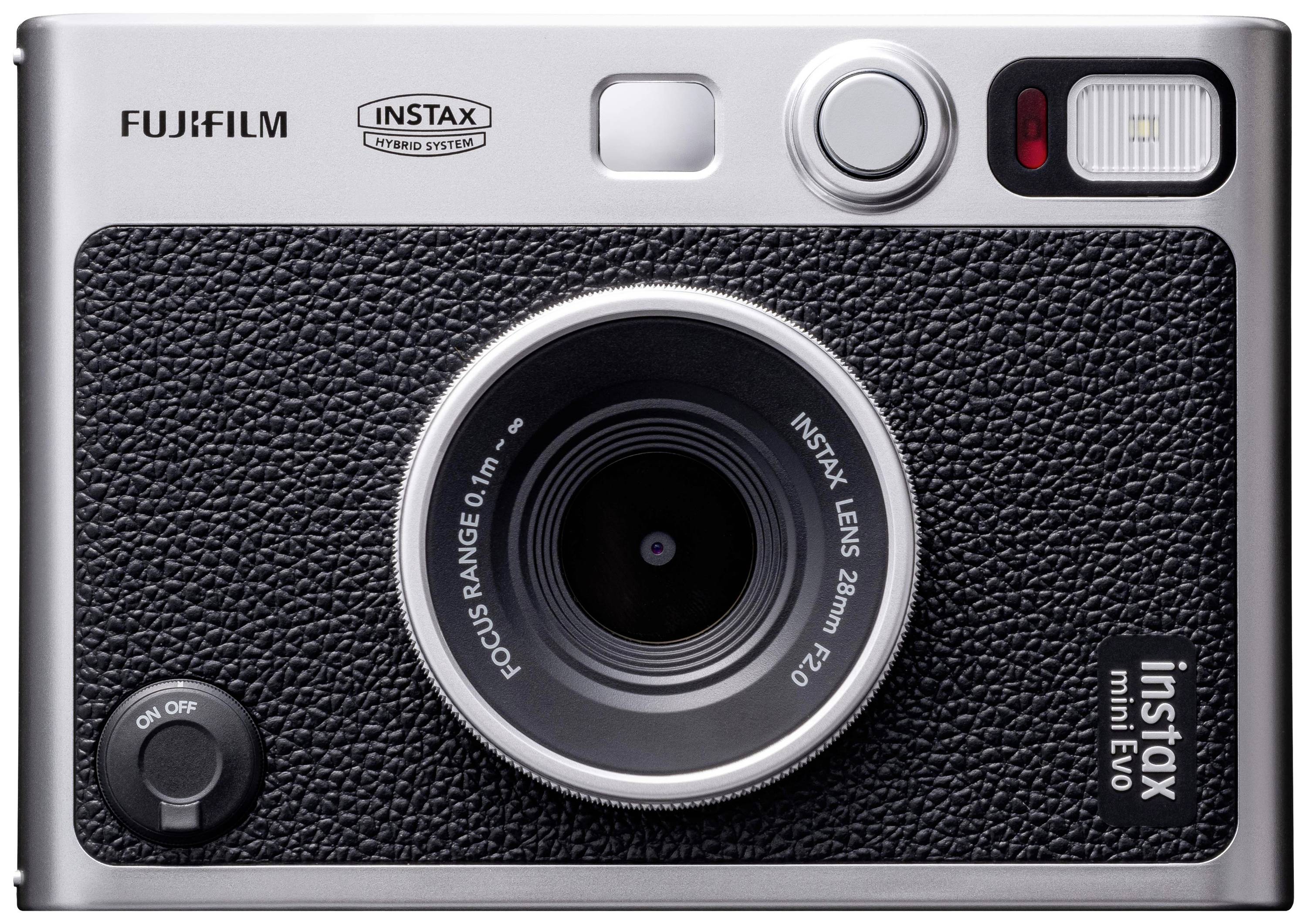 Fujifilm Instax Mini EVO EX D USB-C Sofortbildkamera Schwarz Bluetooth, Integrierter Akku, mit eingebautem Blitz