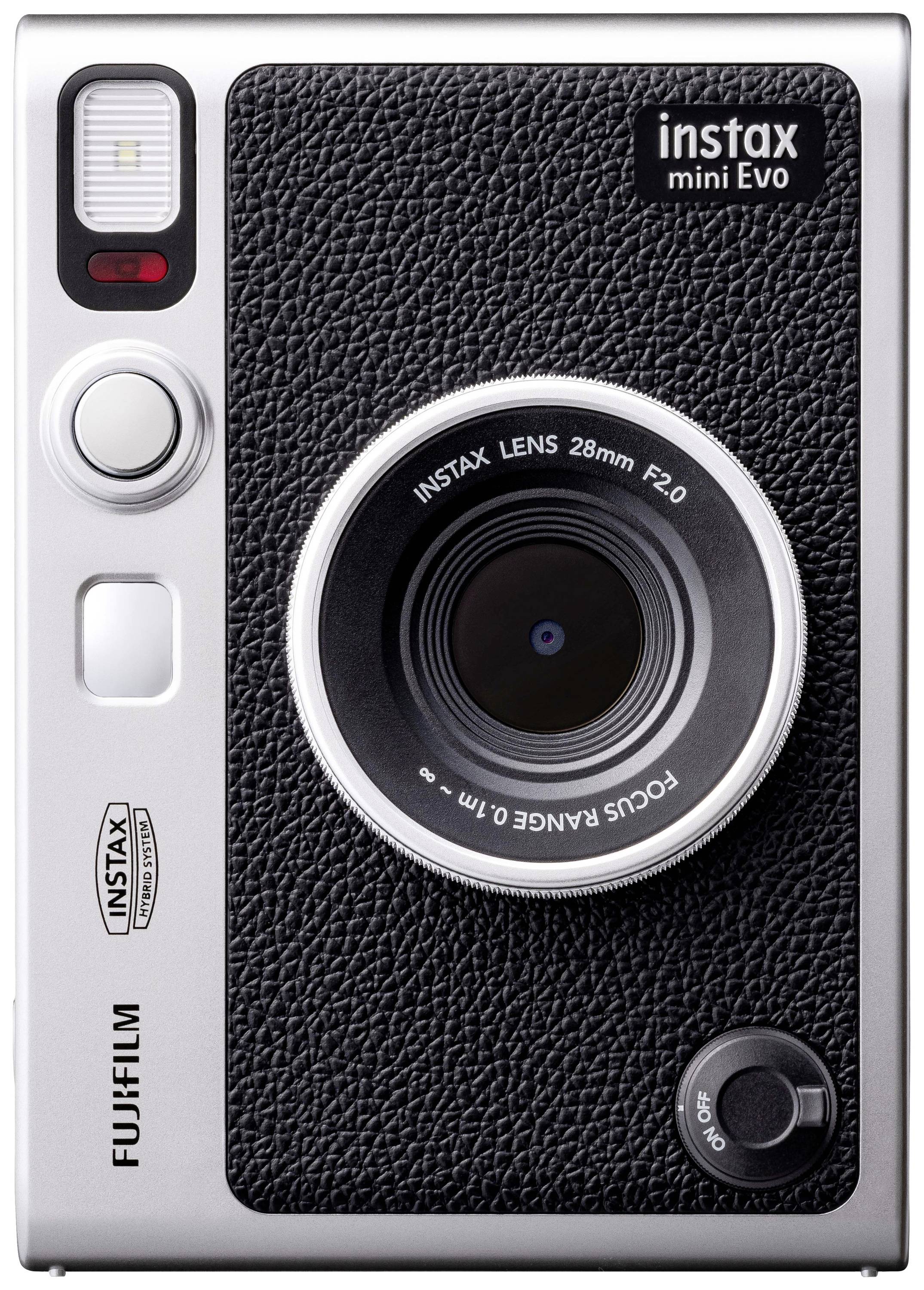 Fujifilm Instax Mini EVO Sofortbildkamera Schwarz Bluetooth, Integrierter Akku, mit eingebautem Blitz