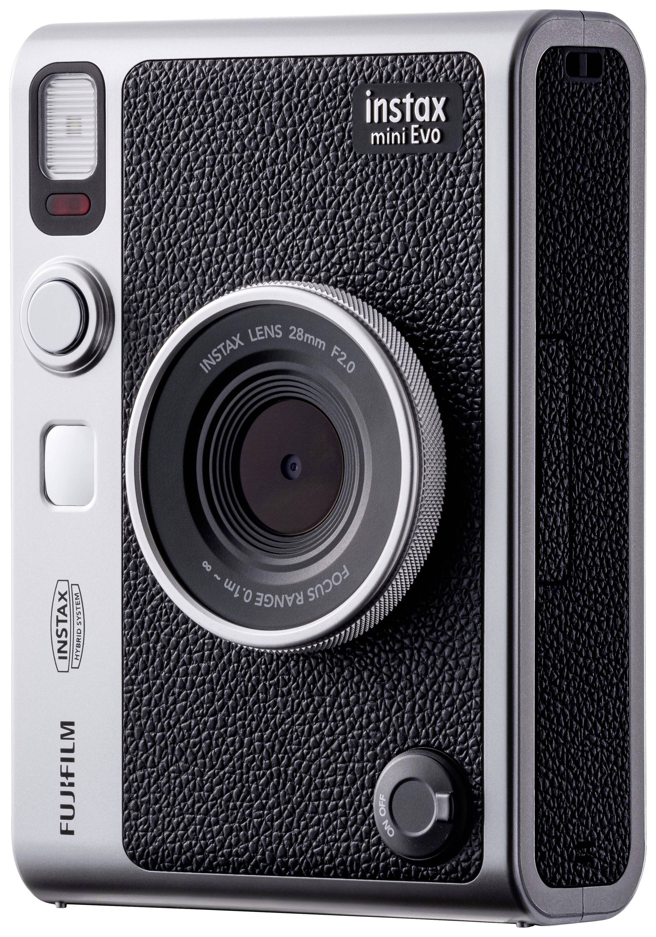 Fujifilm Instax Mini EVO EX D USB-C Sofortbildkamera Schwarz Bluetooth, Integrierter Akku, mit eingebautem Blitz