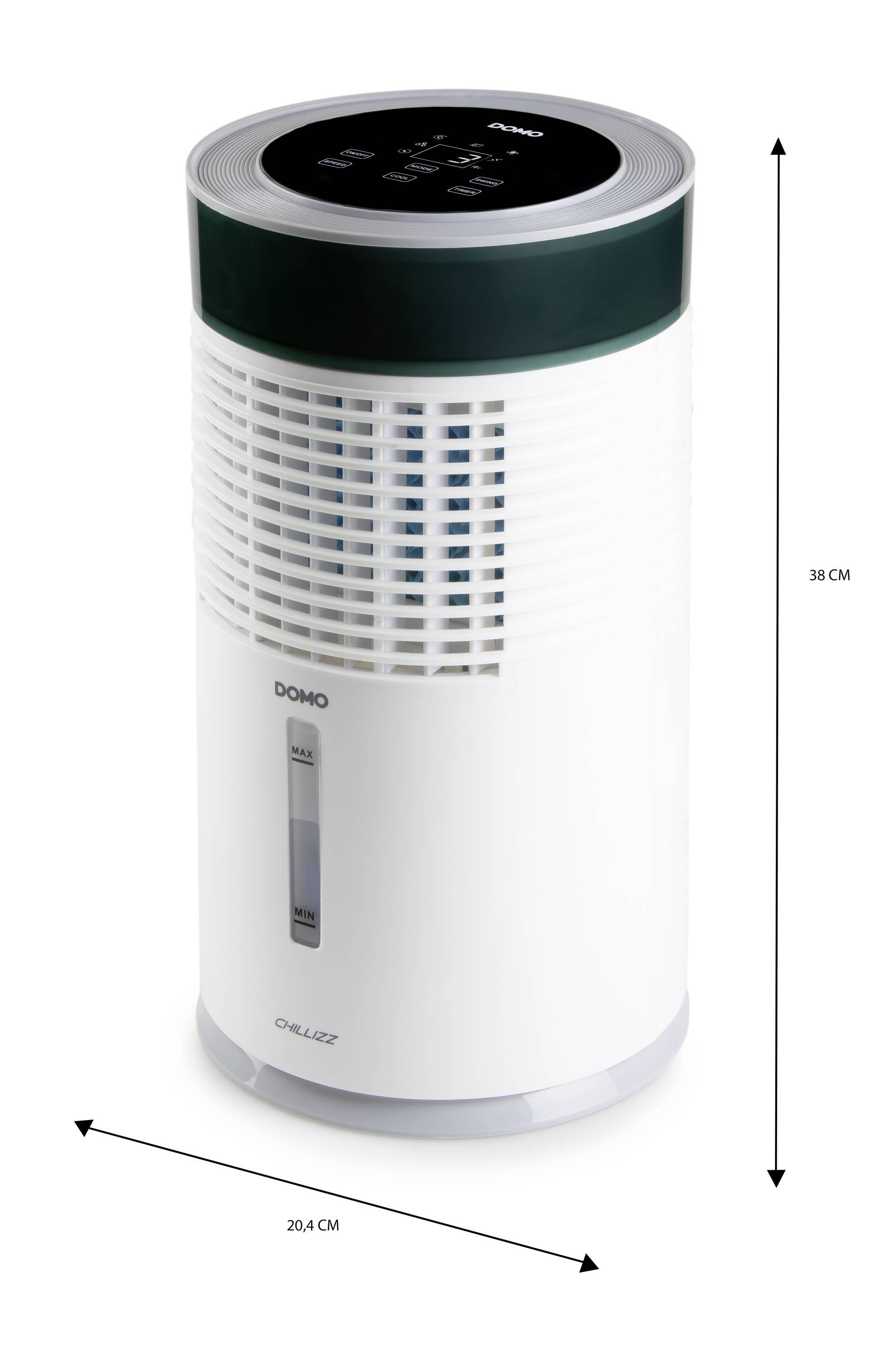DOMO Air Cooler Chillizz Luftkühler 9.6W (Ø x H) 204mm x 380mm Weiß, Schwarz Timer, mit Luftbefeuchter, LED-Display