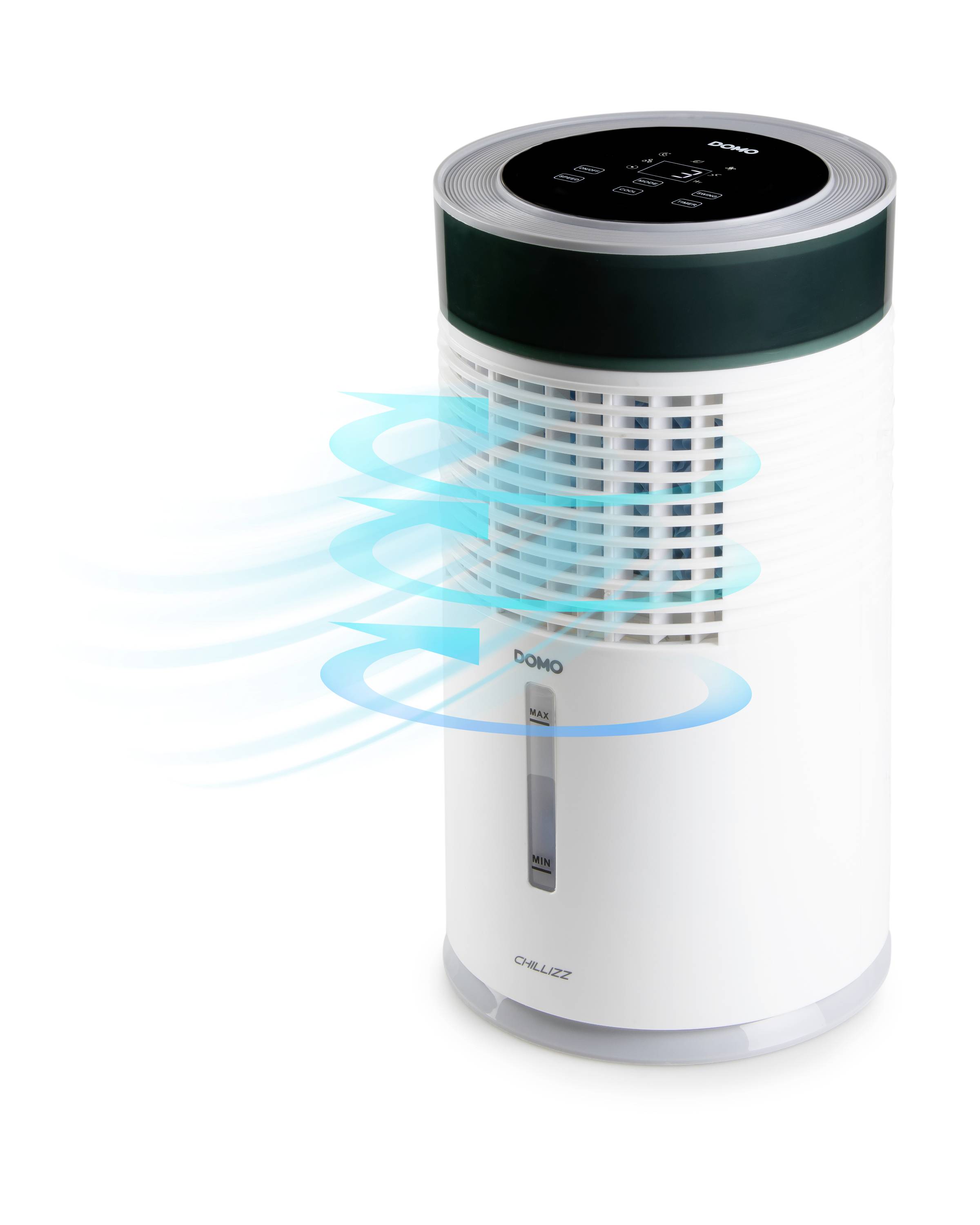 DOMO Air Cooler Chillizz Luftkühler 9.6W (Ø x H) 204mm x 380mm Weiß, Schwarz Timer, mit Luftbefeuchter, LED-Display