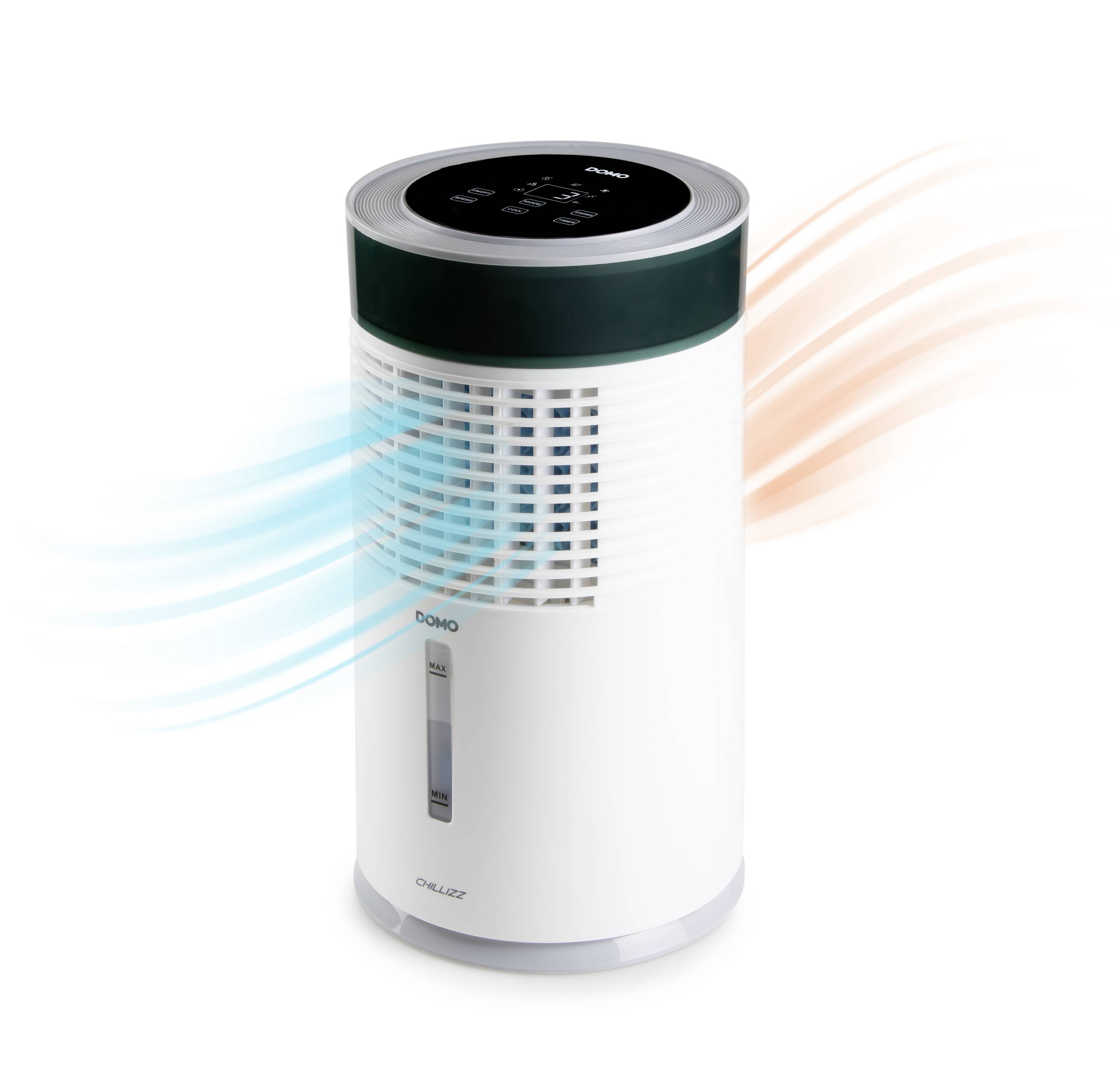 DOMO Air Cooler Chillizz Luftkühler 9.6W (Ø x H) 204mm x 380mm Weiß, Schwarz Timer, mit Luftbefeuchter, LED-Display