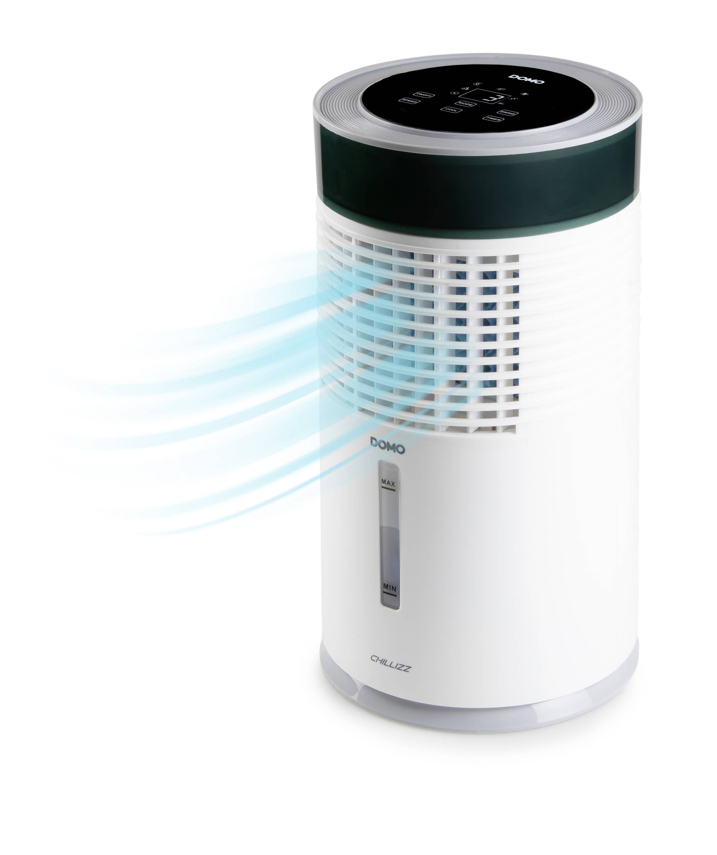 DOMO Air Cooler Chillizz Luftkühler 9.6W (Ø x H) 204mm x 380mm Weiß, Schwarz Timer, mit Luftbefeuchter, LED-Display