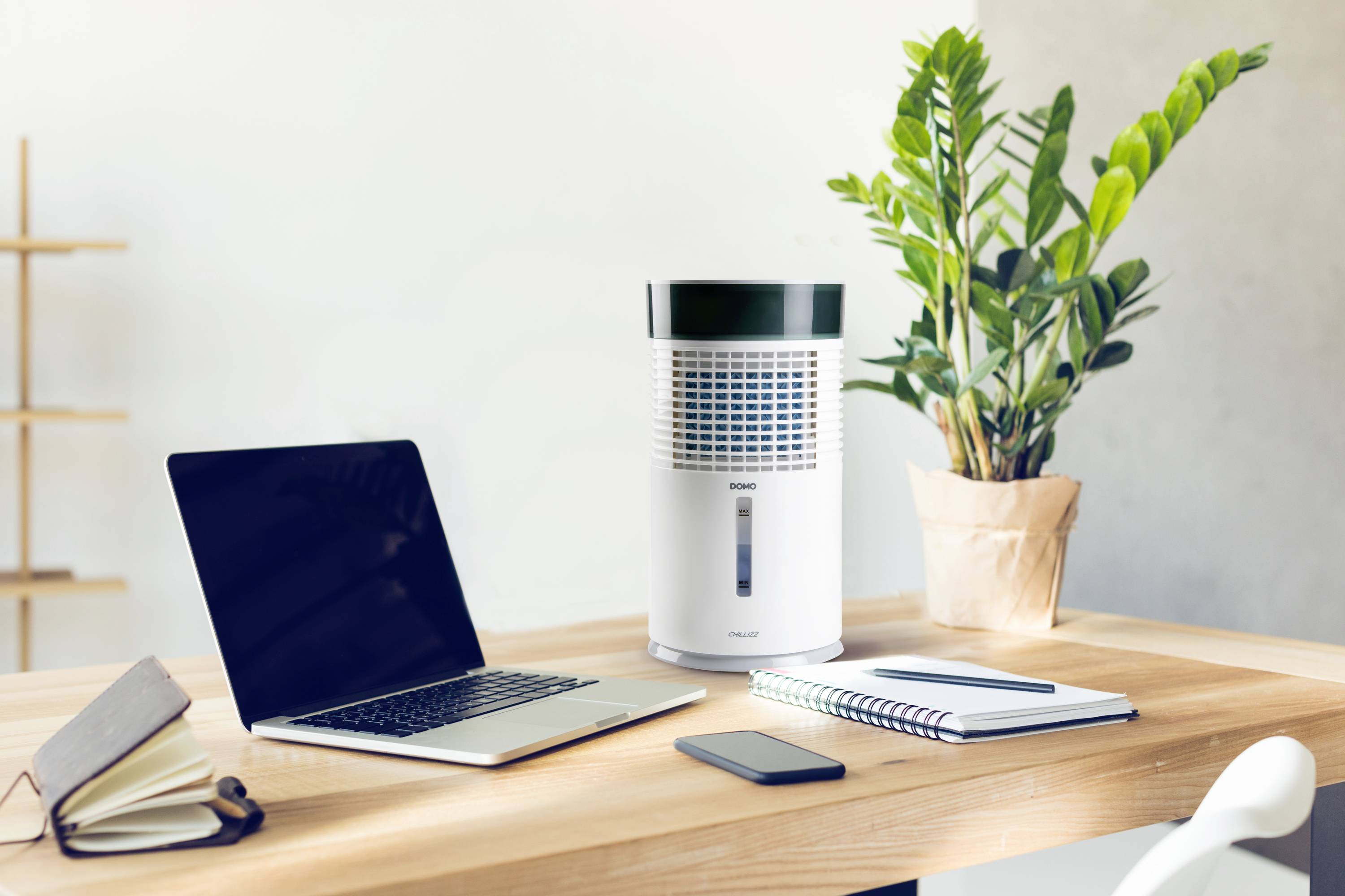 DOMO Air Cooler Chillizz Luftkühler 9.6W (Ø x H) 204mm x 380mm Weiß, Schwarz Timer, mit Luftbefeuchter, LED-Display