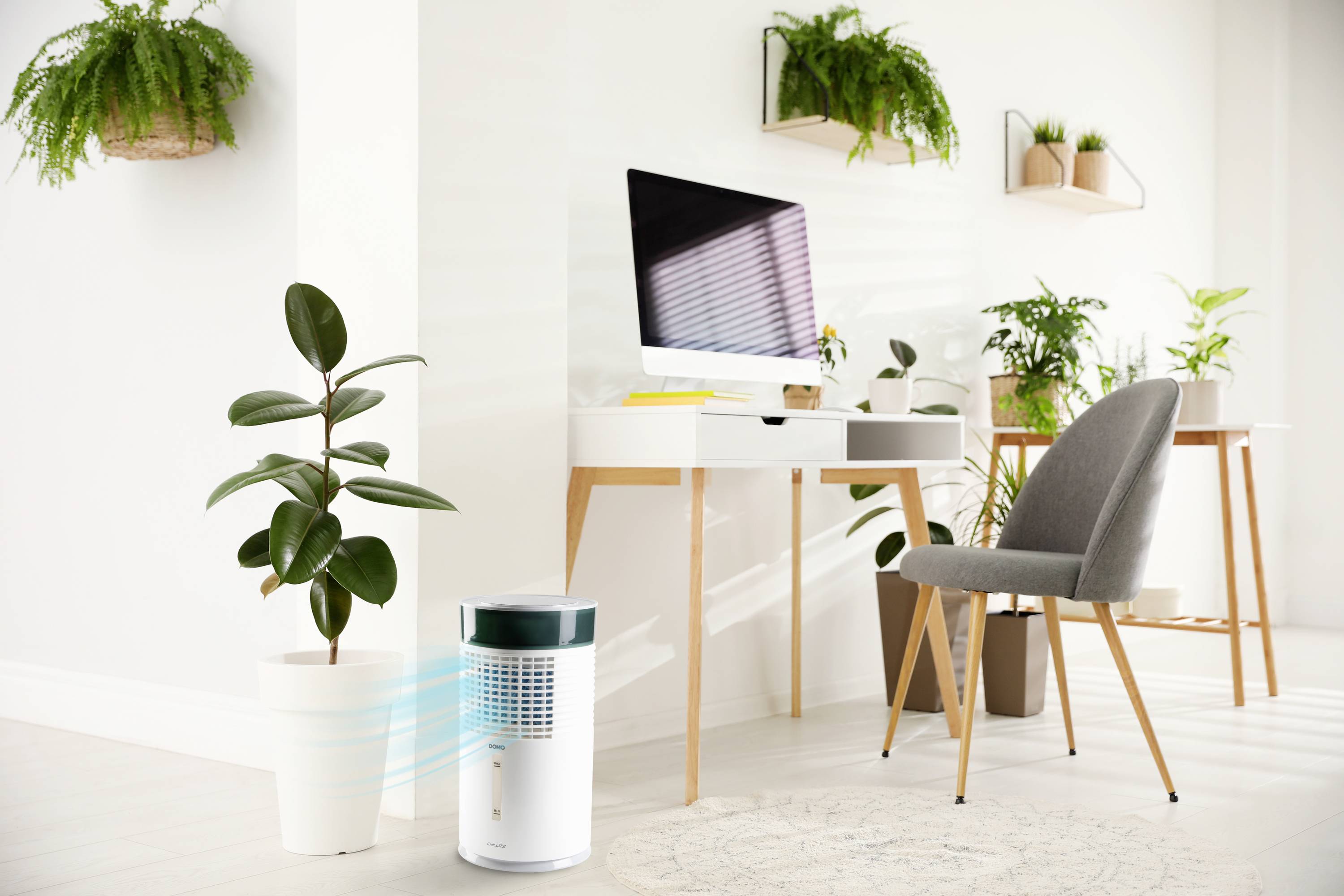 DOMO Air Cooler Chillizz Luftkühler 9.6W (Ø x H) 204mm x 380mm Weiß, Schwarz Timer, mit Luftbefeuchter, LED-Display