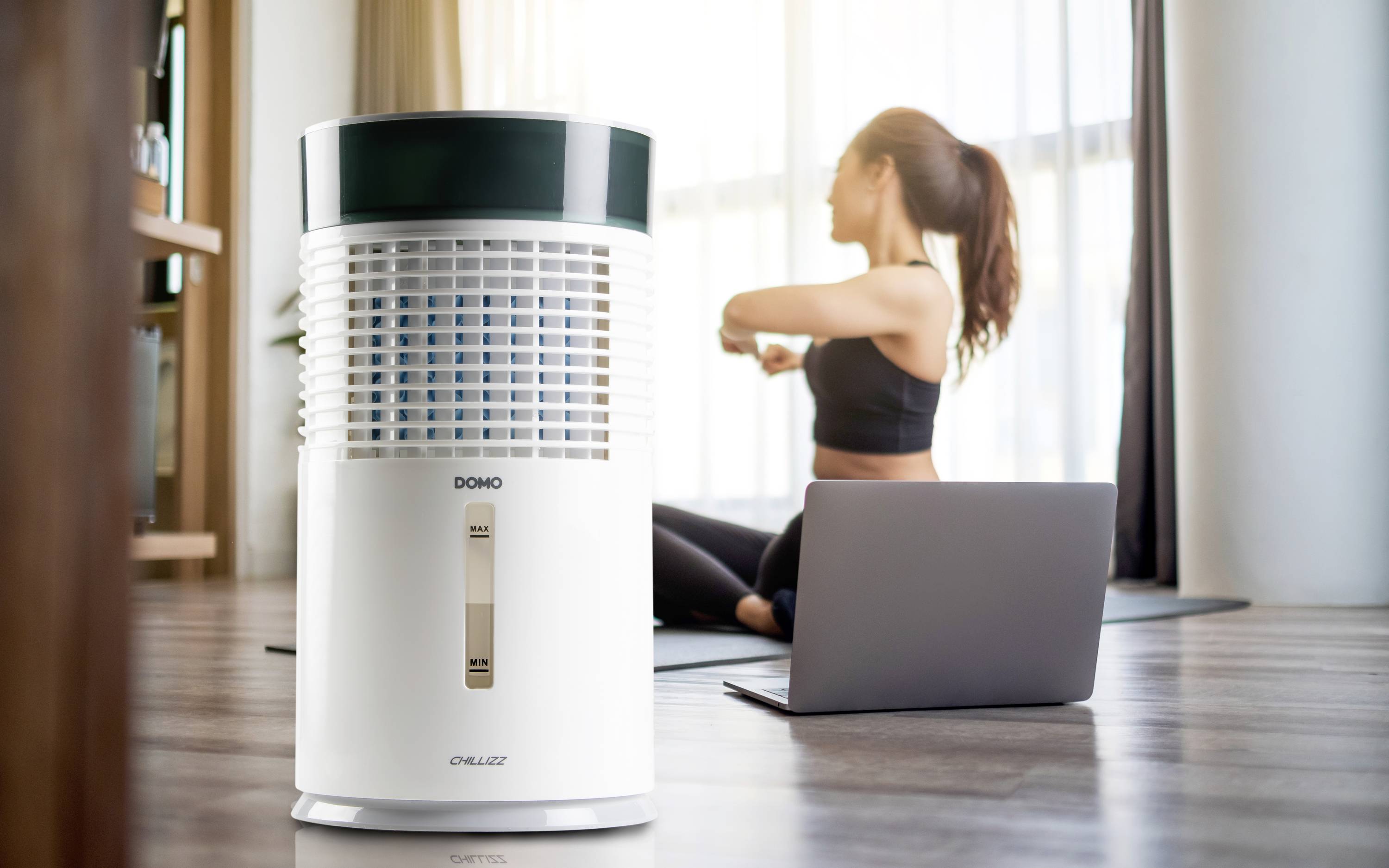 DOMO Air Cooler Chillizz Luftkühler 9.6W (Ø x H) 204mm x 380mm Weiß, Schwarz Timer, mit Luftbefeuchter, LED-Display