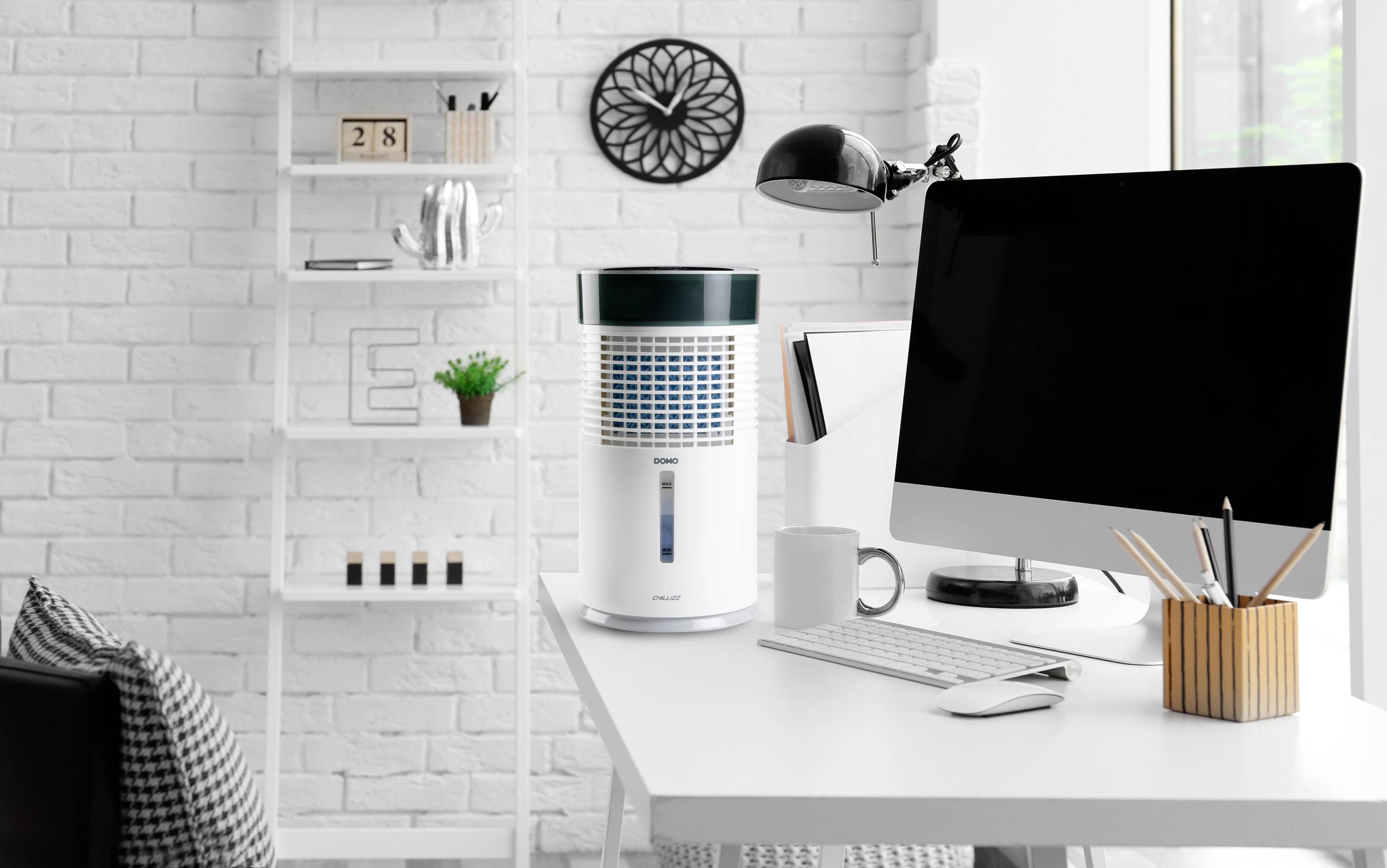 DOMO Air Cooler Chillizz Luftkühler 9.6W (Ø x H) 204mm x 380mm Weiß, Schwarz Timer, mit Luftbefeuchter, LED-Display