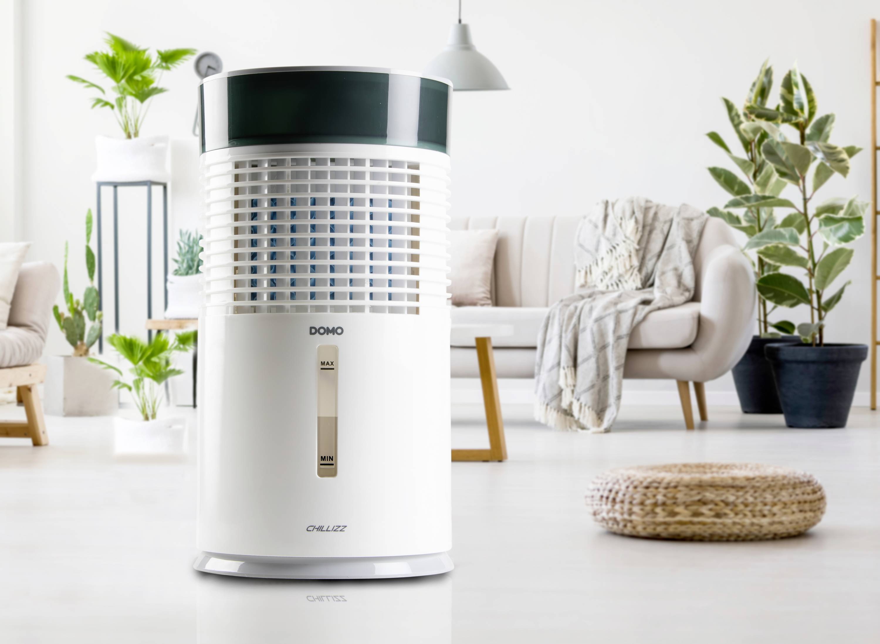 DOMO Air Cooler Chillizz Luftkühler 9.6W (Ø x H) 204mm x 380mm Weiß, Schwarz Timer, mit Luftbefeuchter, LED-Display