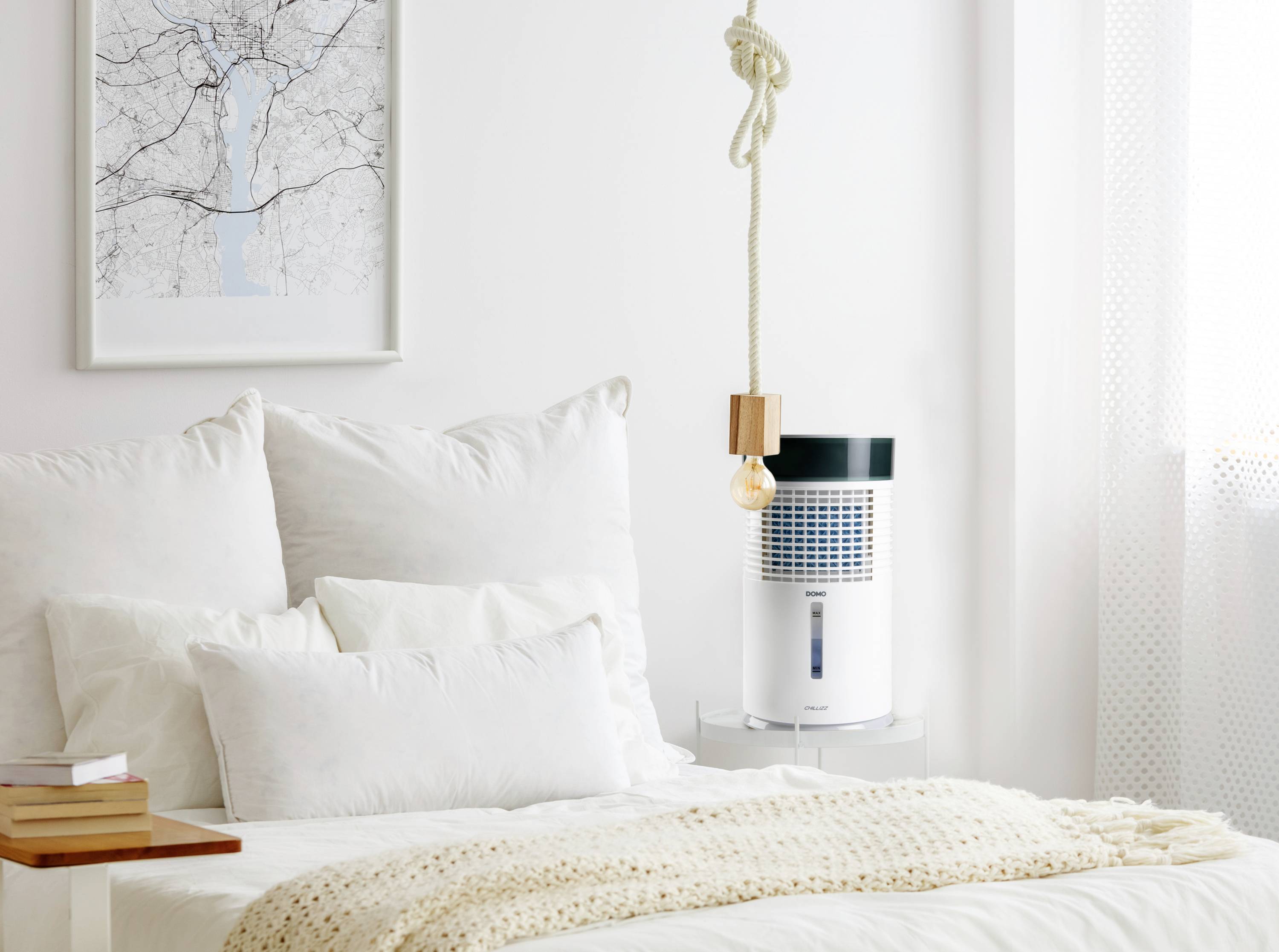 DOMO Air Cooler Chillizz Luftkühler 9.6W (Ø x H) 204mm x 380mm Weiß, Schwarz Timer, mit Luftbefeuchter, LED-Display