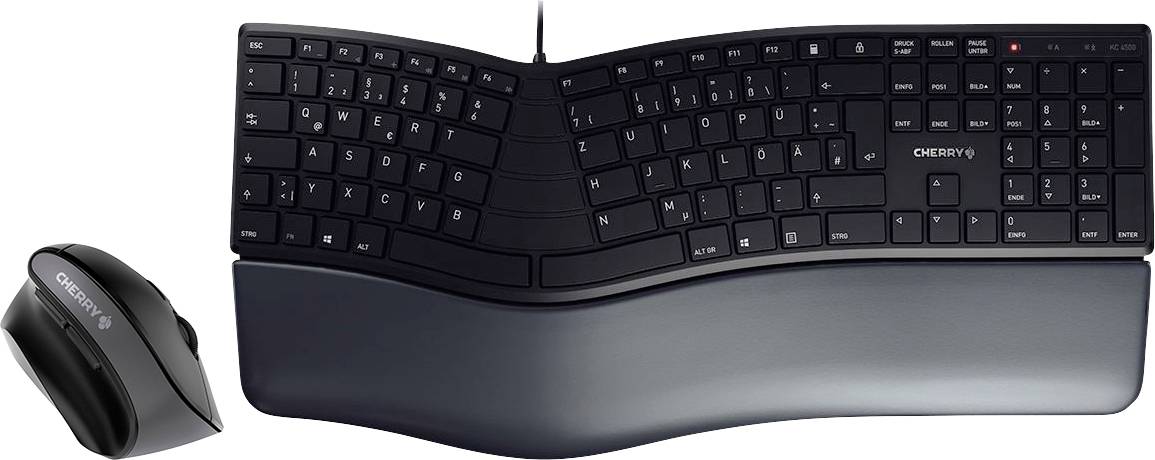 CHERRY KC 4500 + MW4500 LEFT Kabelgebunden Tastatur, Maus-Set Deutsch, QWERTZ Schwarz