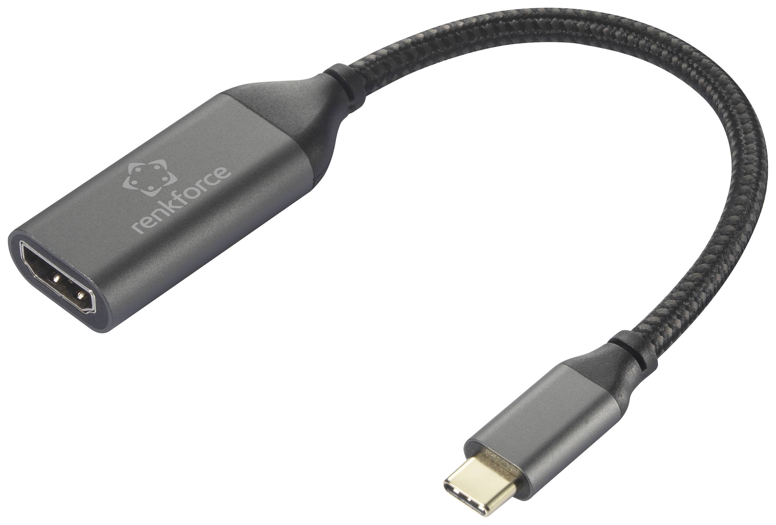 USB-C-auf-HDMI-Adapterkabel in Schwarz. Adapter ermöglicht die Verbindung von USB-C-Geräten mit HDMI-kompatiblen Displays oder Projektoren.